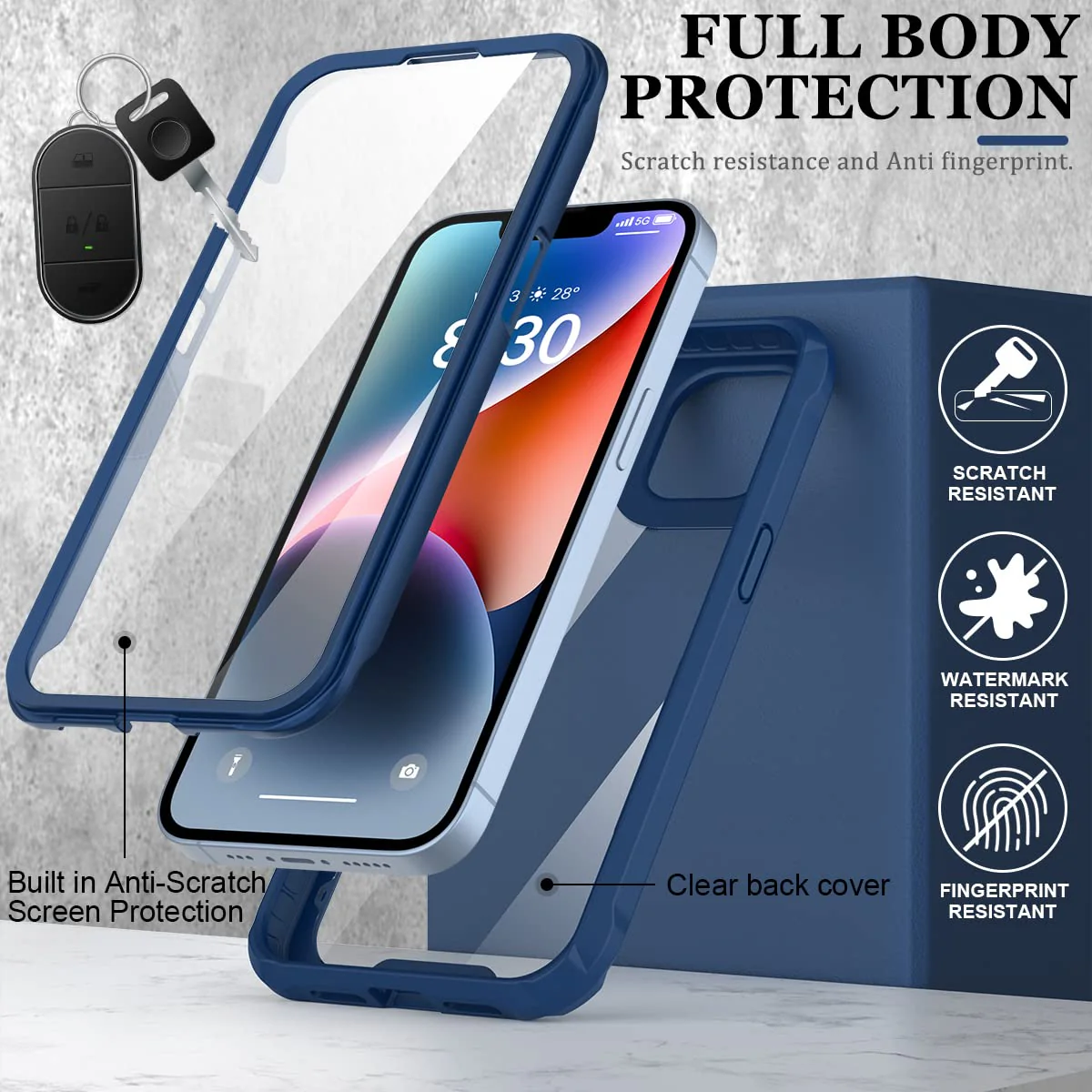 FUNMIKO iPhone 14 Plus Case with Screen Protector,Mili-Grade Heavy Duty Protection Pass 21ft. Drop Tested Slim-fit Clear Plastic Cover Protective Phone Case for Apple iPhone 14 Plus 6.7" Blue - Image 3