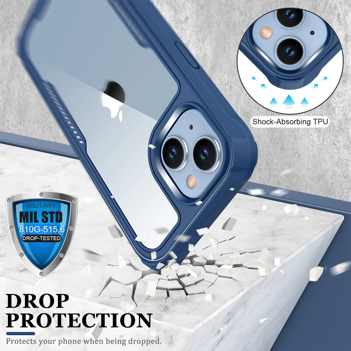 FUNMIKO iPhone 14 Plus Case with Screen Protector,Mili-Grade Heavy Duty Protection Pass 21ft. Drop Tested Slim-fit Clear Plastic Cover Protective Phone Case for Apple iPhone 14 Plus 6.7" Blue - Image 4