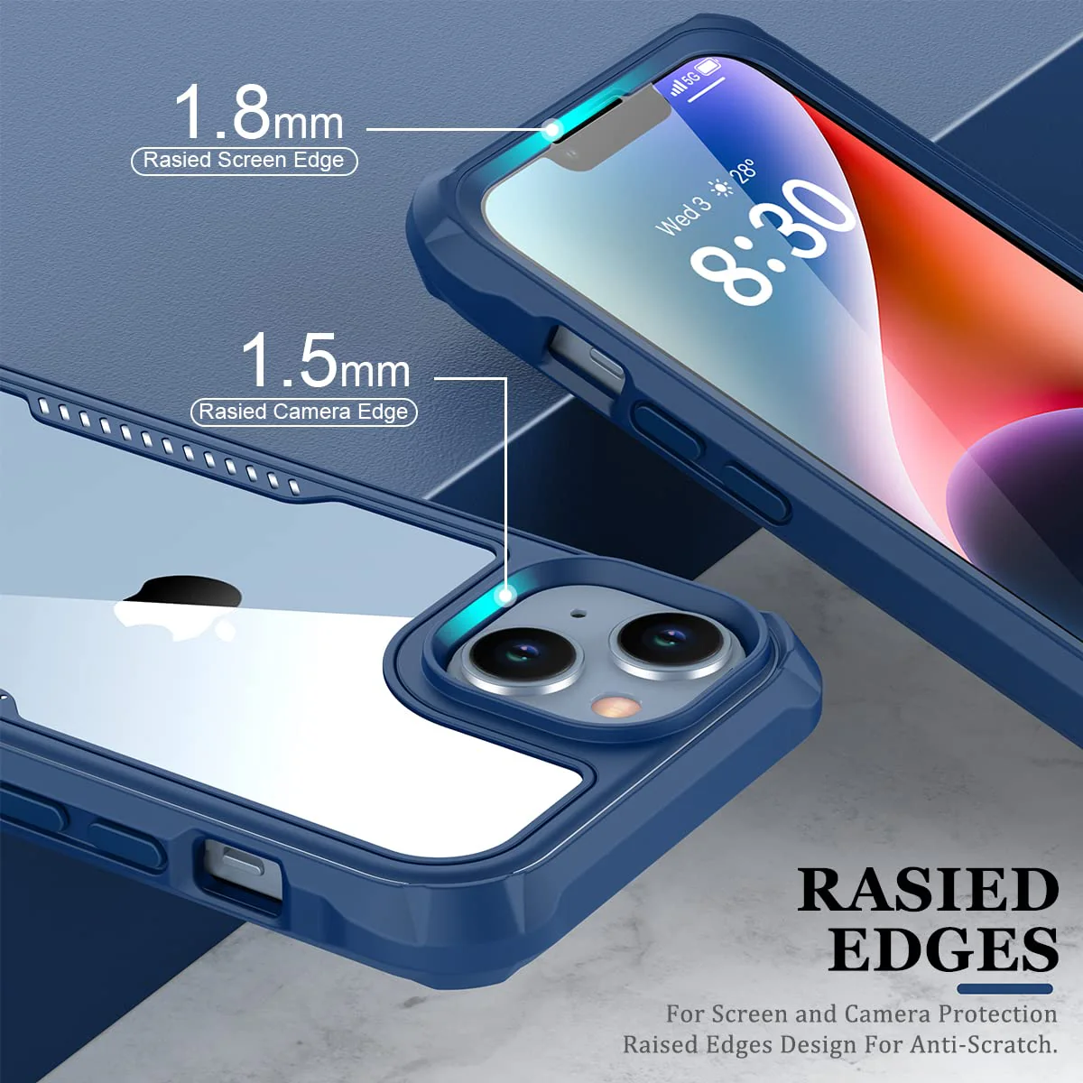 FUNMIKO iPhone 14 Plus Case with Screen Protector,Mili-Grade Heavy Duty Protection Pass 21ft. Drop Tested Slim-fit Clear Plastic Cover Protective Phone Case for Apple iPhone 14 Plus 6.7" Blue - Image 5