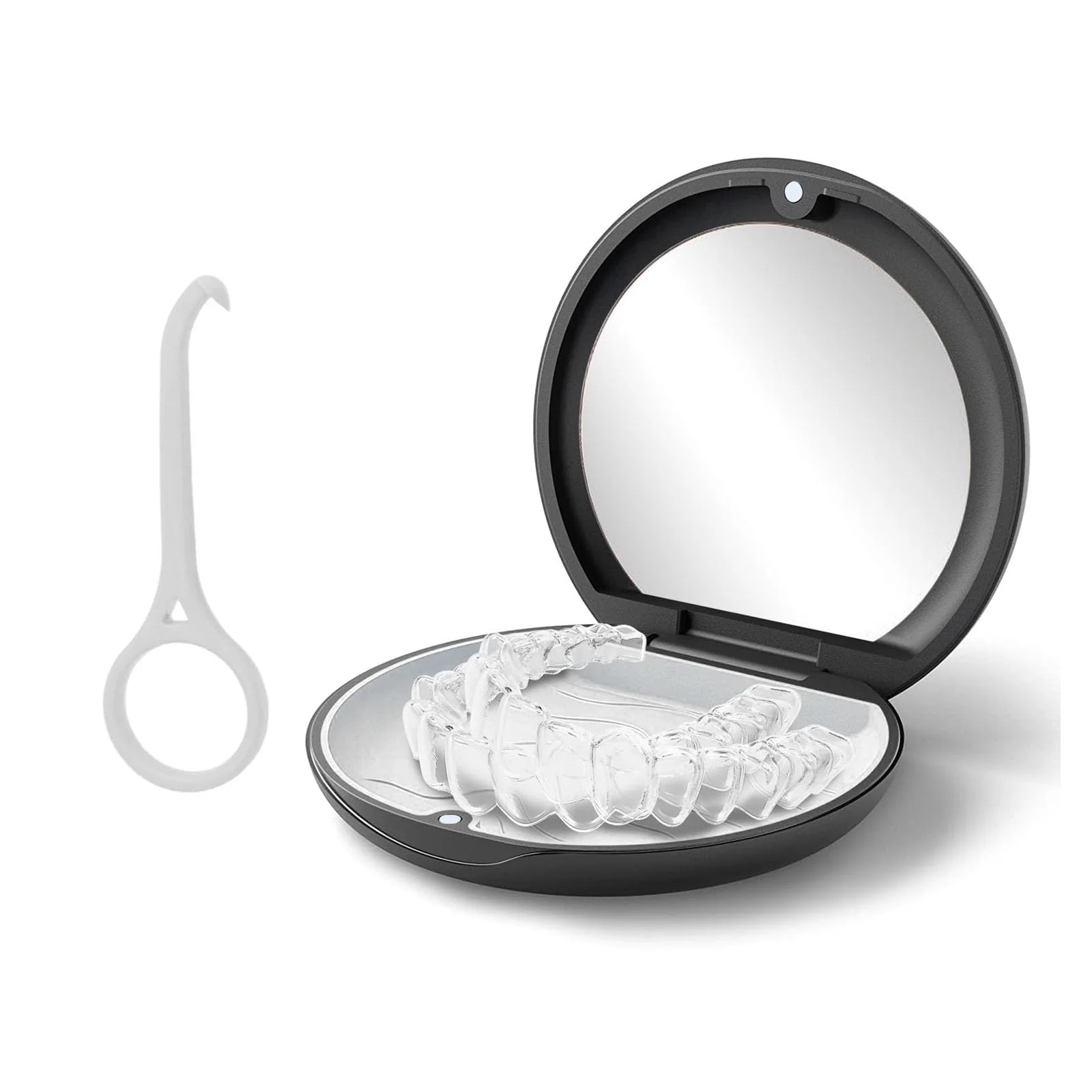 Funngy Braces Box, Denture Container, Orthodontic Retainer Case, Denture Box with Mirror and Aligner Removal Tool, Portable Storage Box for Bite Splint, Crunch Splint