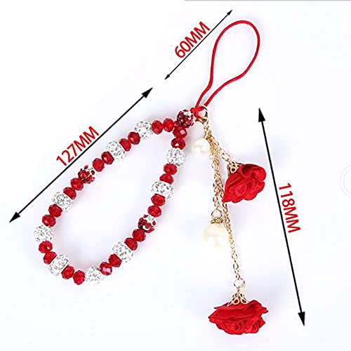 Fuqimanman2020 1-2 pieces of crystal flower mobile phone strap with female decorative pendant, cute car keychain red - Image 2