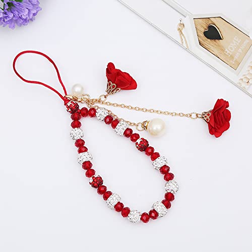 Fuqimanman2020 1-2 pieces of crystal flower mobile phone strap with female decorative pendant, cute car keychain red - Image 4