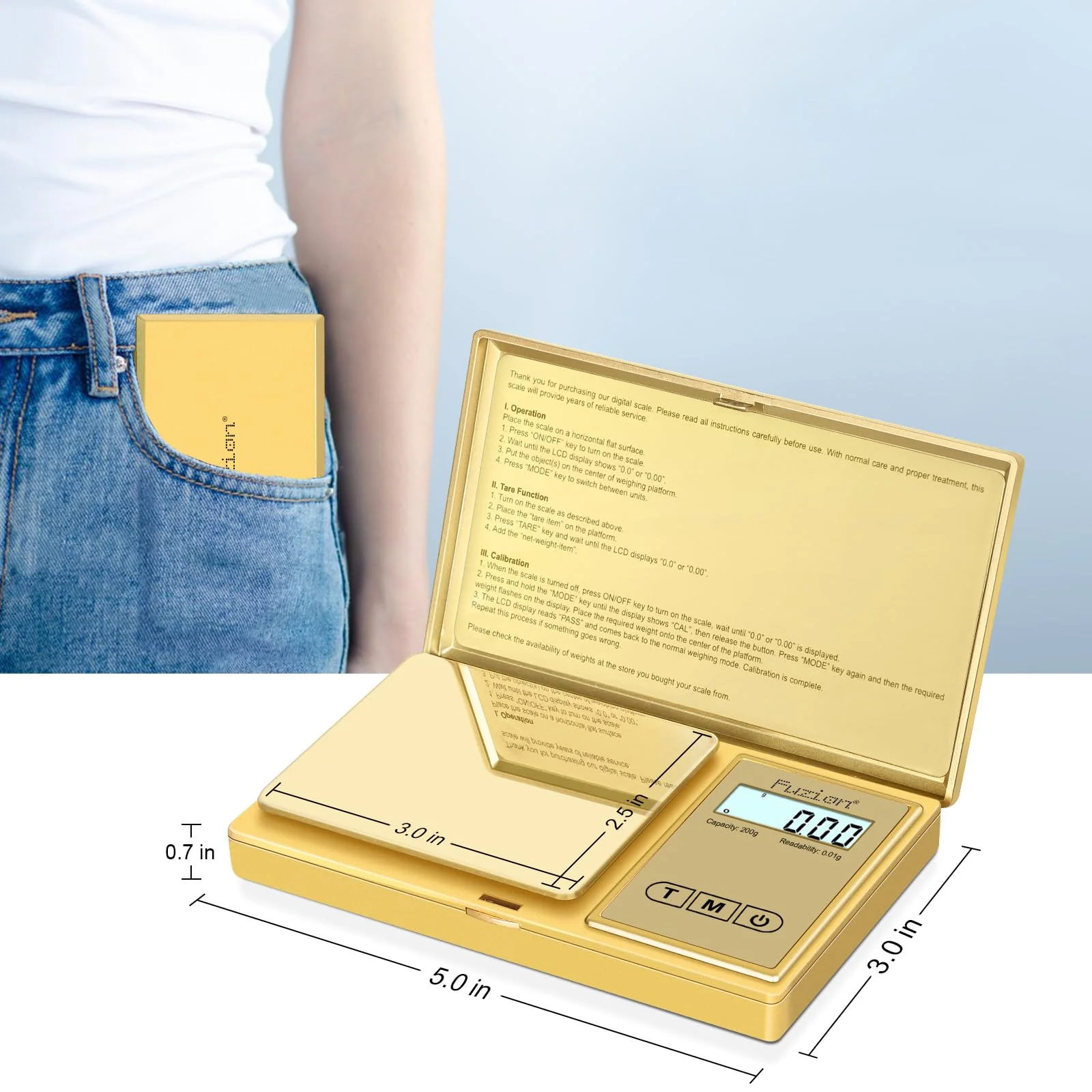 Fuzion Gram Scale, 200gx0.01g Digital Pocket Scale Gold Titanium Plating, High Precision Small Scale, 6 Units Jewelry Scale with Back-Lit LCD, Tare Function for Food, Powder, Herb, Arrow, Travel FZ-200 - Image 3