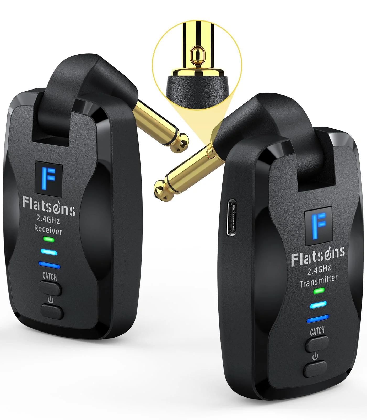 FW2D Wireless Guitar System Exclusive Mute Plug, 2.4 GHz Wireless Guitar Transmitter Receiver, 10H Working Cordless Guitar Transmitter Rechargeable USB C for Acoustic Electric Guitar Bass Ukulele etc