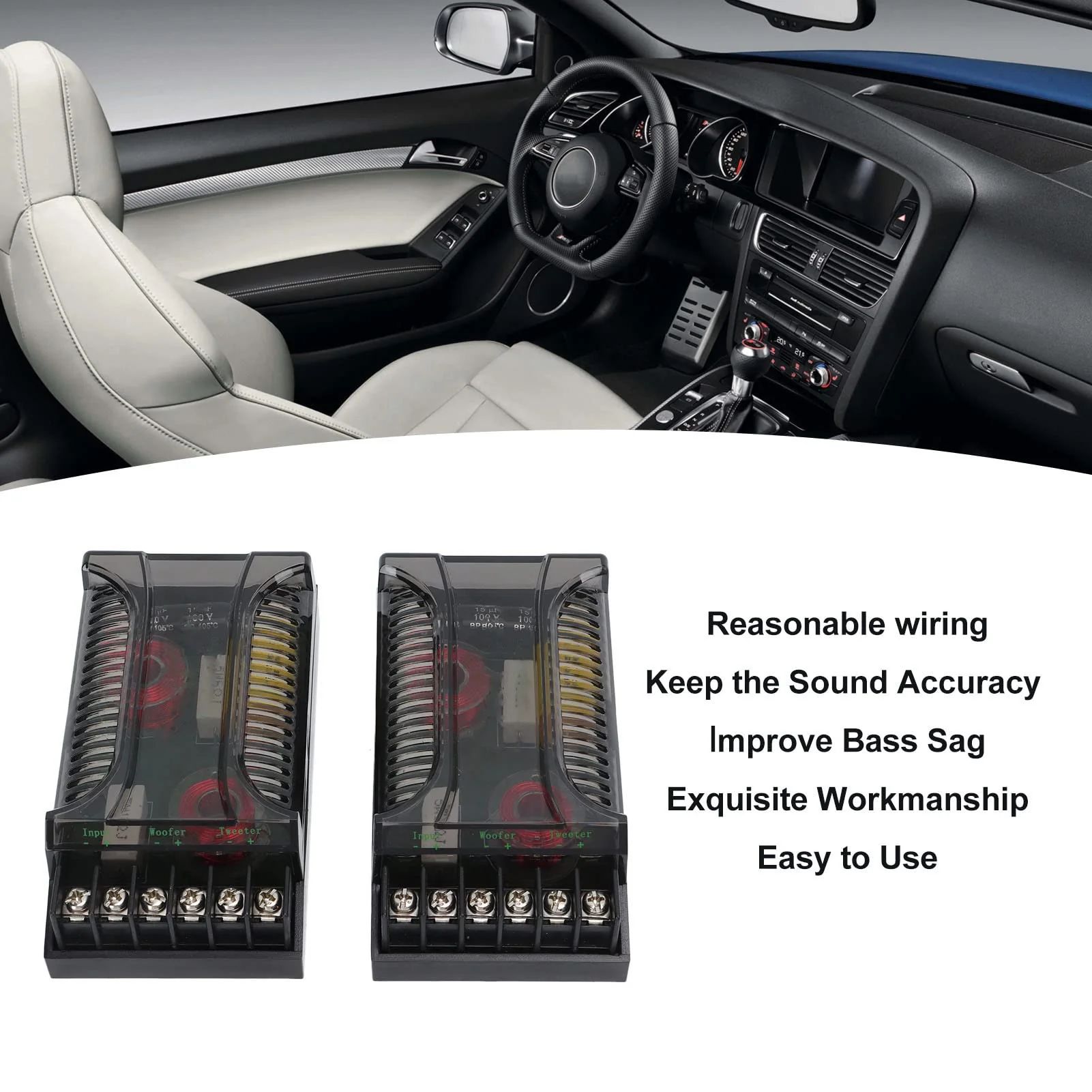 Fydun 2Pcs 2 Way Car Audio Crossover Overcurrent Protection Universal Heat Dissipation Speaker Frequency Divider Car Speaker Crossover Bass Treble Board Audio Modification - Image 2