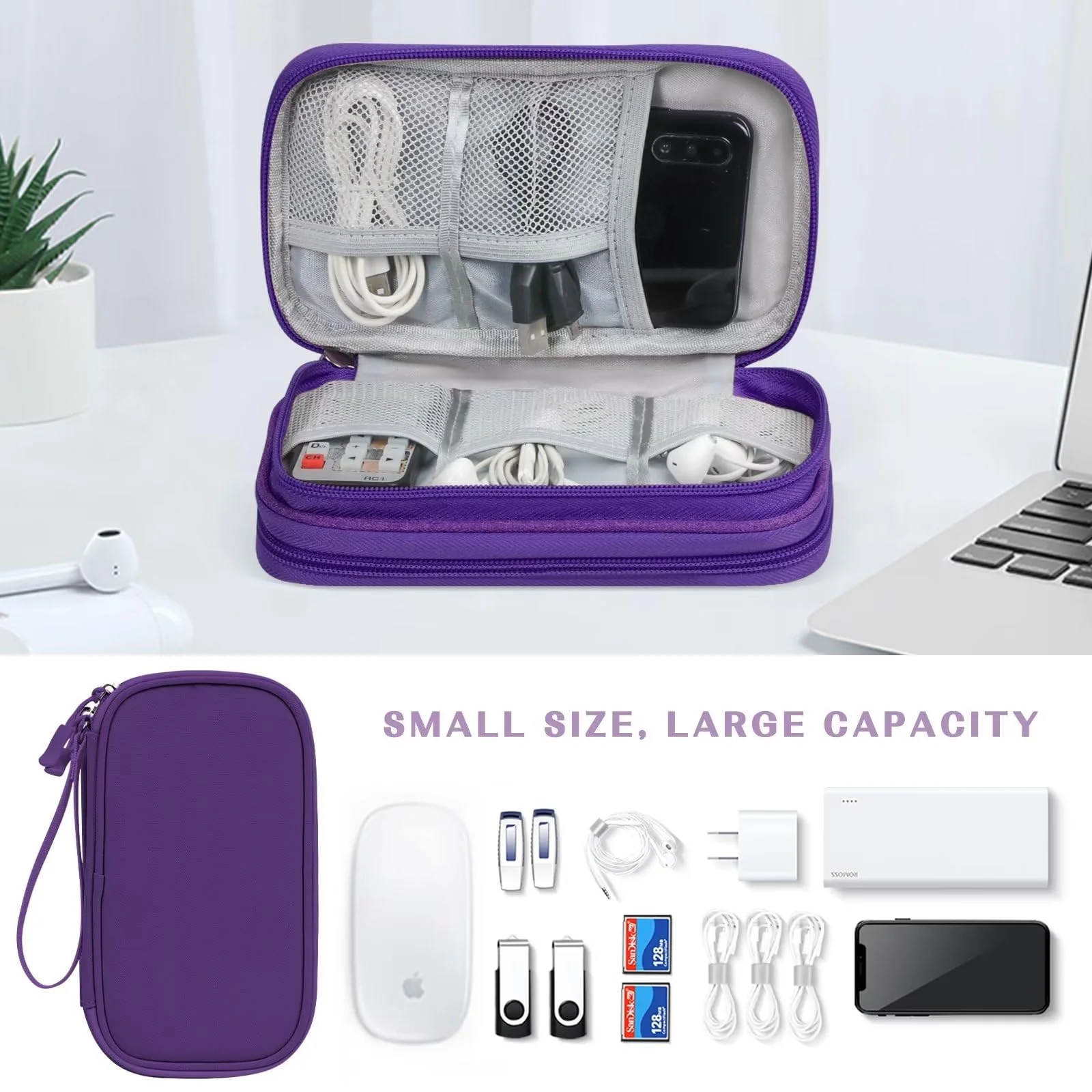 FYY Electronic Organizer, Travel Cable Organizer Bag Pouch Electronic Accessories Carry Case Portable Waterproof Double Layers Storage Bag for Cable, Charger, Phone, Earphone, Medium Size- Purple - Image 6