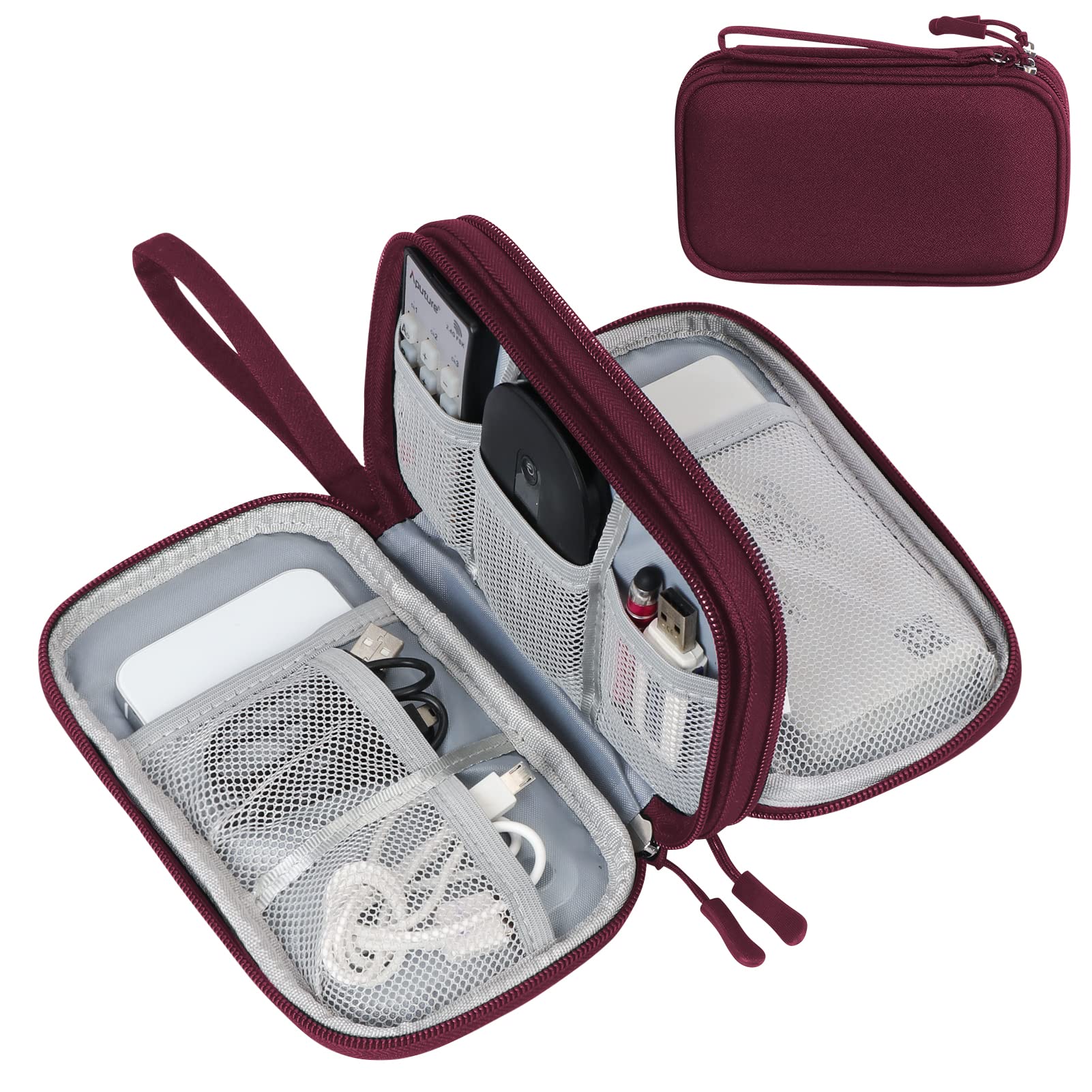 FYY Electronic Organizer, Travel Cable Organizer Bag Pouch Electronic Accessories Carry Case Portable Waterproof Double Layers Storage Bag for Cable, Charger, Phone, Earphone, Medium Size- Wine Red Wine Red-1