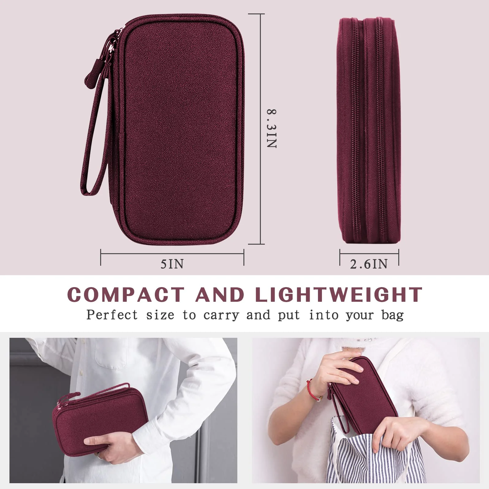 FYY Electronic Organizer, Travel Cable Organizer Bag Pouch Electronic Accessories Carry Case Portable Waterproof Double Layers Storage Bag for Cable, Charger, Phone, Earphone, Medium Size- Wine Red Wine Red-1 - Image 2