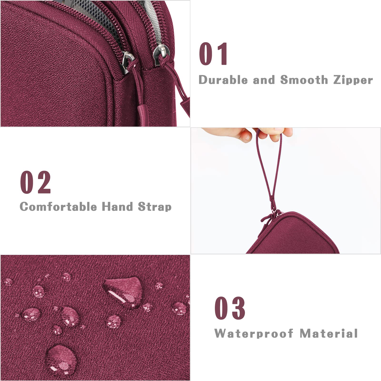 FYY Electronic Organizer, Travel Cable Organizer Bag Pouch Electronic Accessories Carry Case Portable Waterproof Double Layers Storage Bag for Cable, Charger, Phone, Earphone, Medium Size- Wine Red Wine Red-1 - Image 4