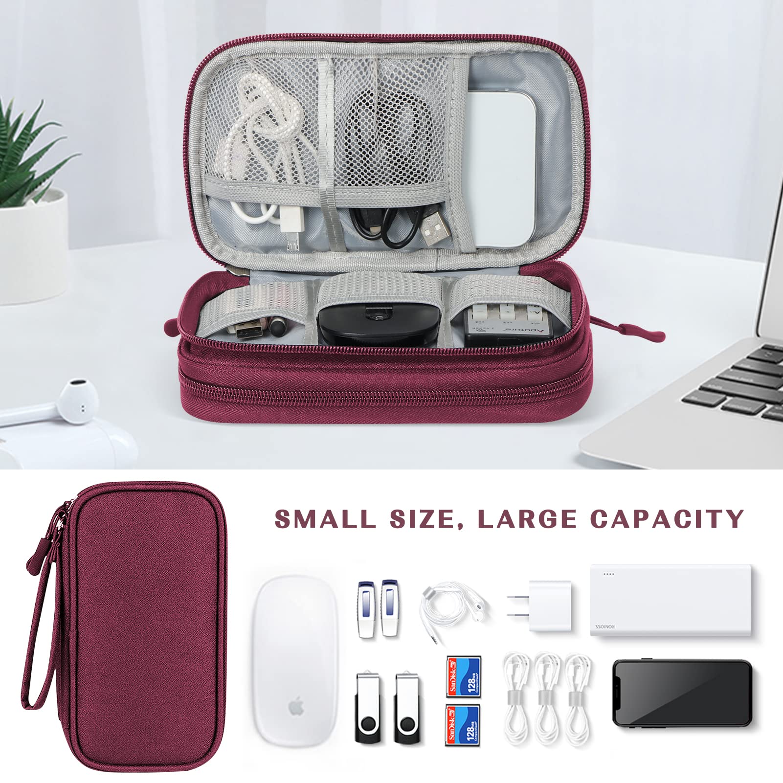 FYY Electronic Organizer, Travel Cable Organizer Bag Pouch Electronic Accessories Carry Case Portable Waterproof Double Layers Storage Bag for Cable, Charger, Phone, Earphone, Medium Size- Wine Red Wine Red-1 - Image 6