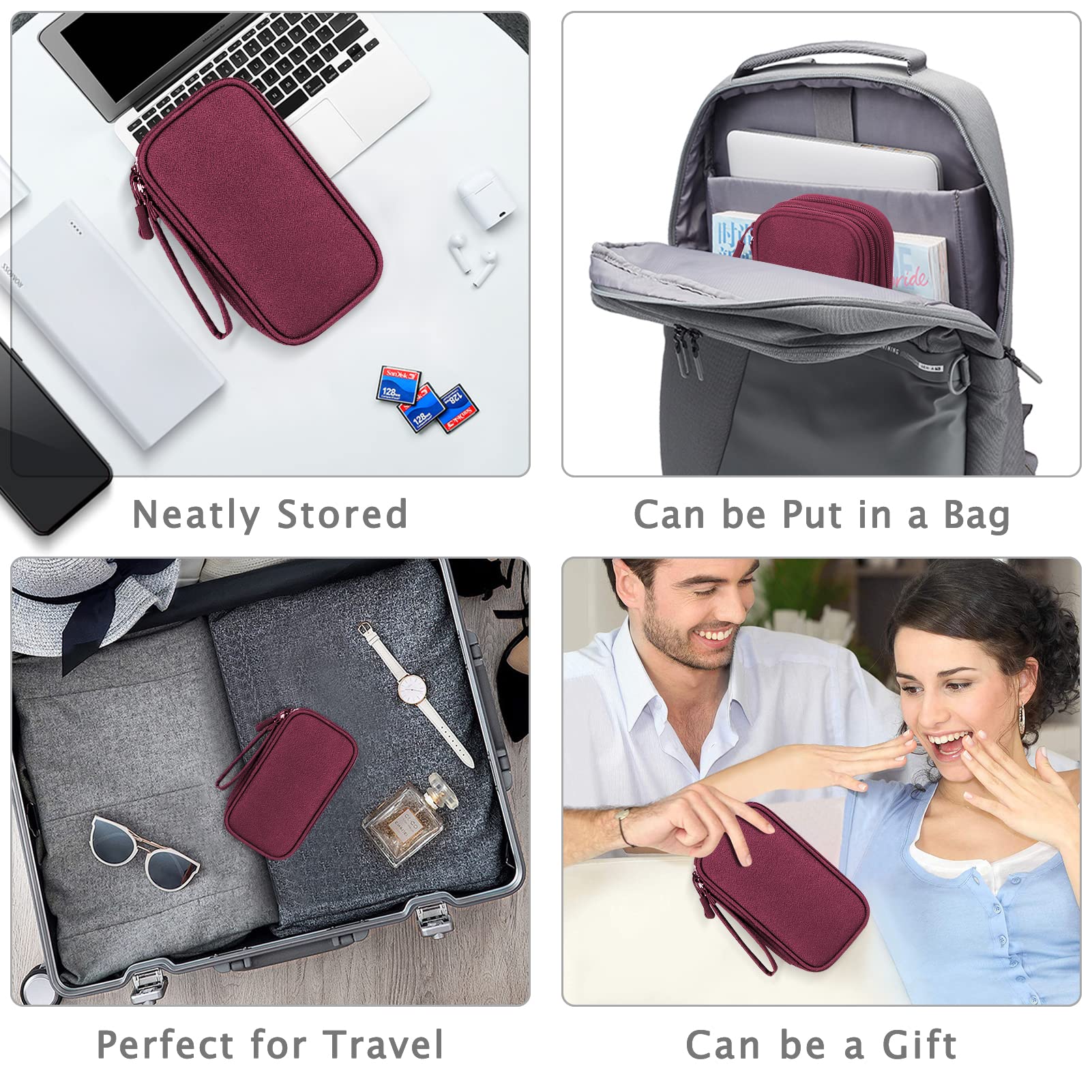 FYY Electronic Organizer, Travel Cable Organizer Bag Pouch Electronic Accessories Carry Case Portable Waterproof Double Layers Storage Bag for Cable, Charger, Phone, Earphone, Medium Size- Wine Red Wine Red-1 - Image 7