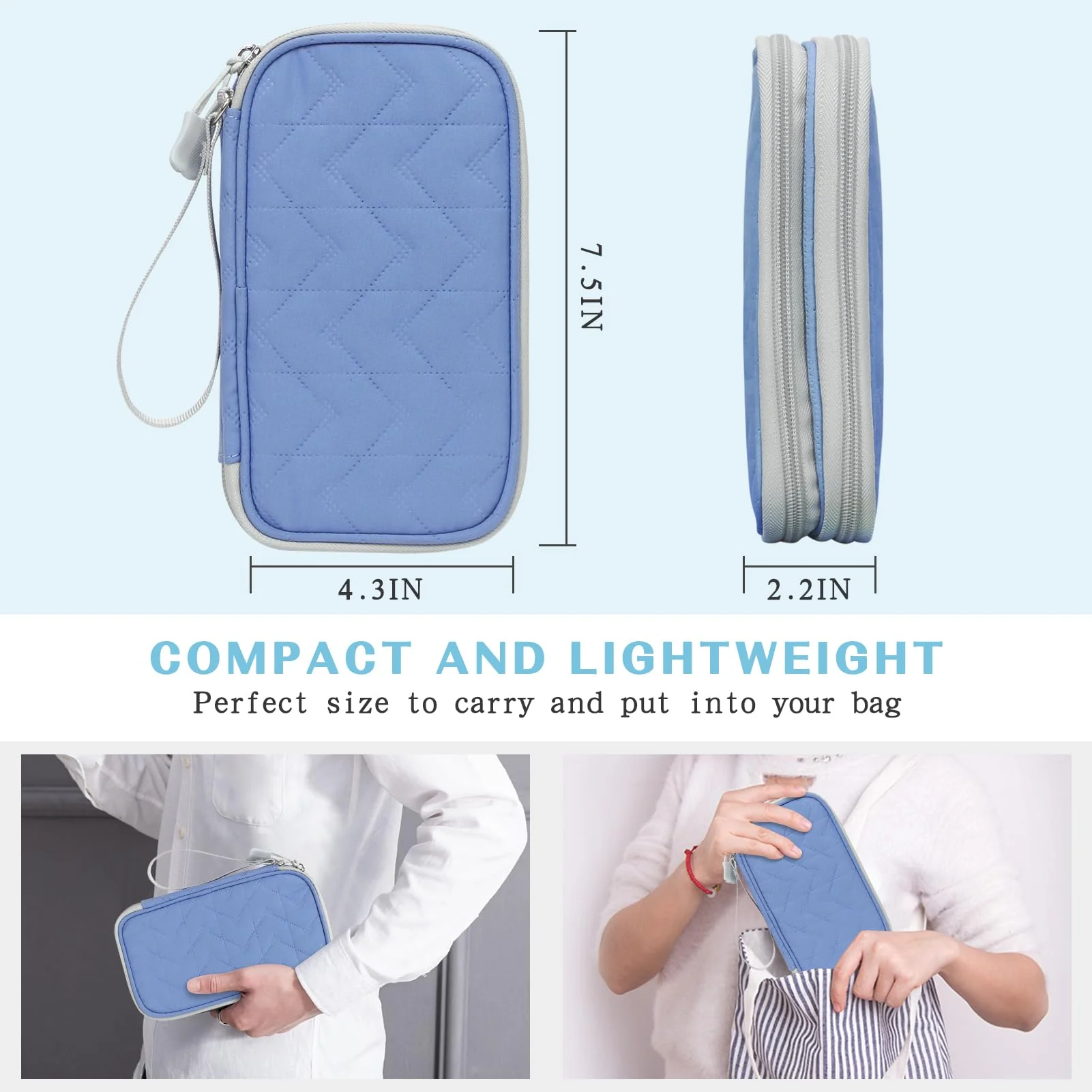 FYY Travel Cable Organizer Pouch Electronic Accessories Carry Case Portable Waterproof Double Layers All-in-One Storage Bag for Cord, Charger, Phone, Pattern Blue Small Blue-Pattern - Image 2