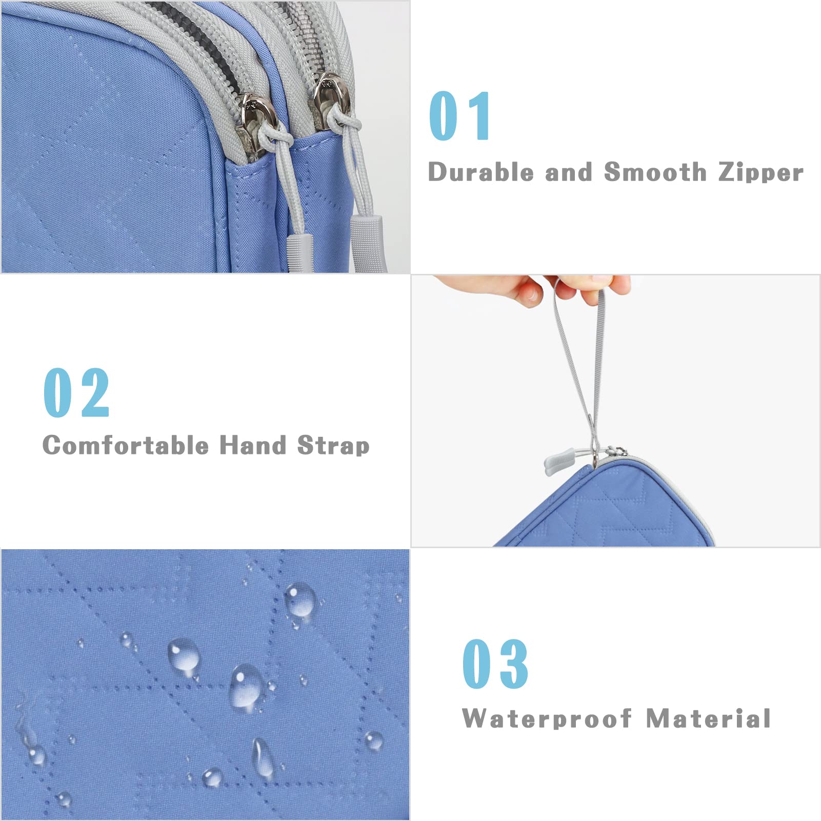 FYY Travel Cable Organizer Pouch Electronic Accessories Carry Case Portable Waterproof Double Layers All-in-One Storage Bag for Cord, Charger, Phone, Pattern Blue Small Blue-Pattern - Image 4