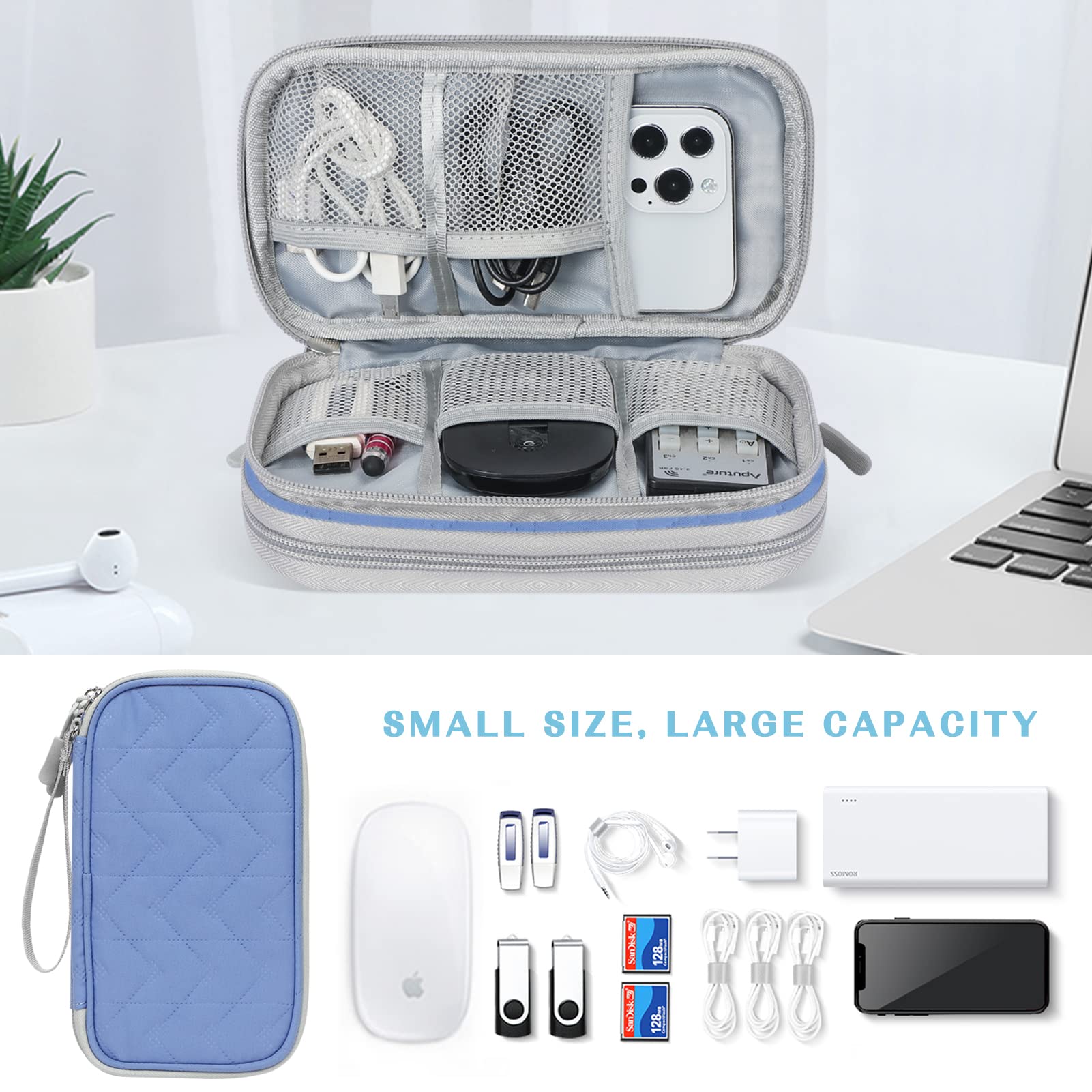 FYY Travel Cable Organizer Pouch Electronic Accessories Carry Case Portable Waterproof Double Layers All-in-One Storage Bag for Cord, Charger, Phone, Pattern Blue Small Blue-Pattern - Image 6