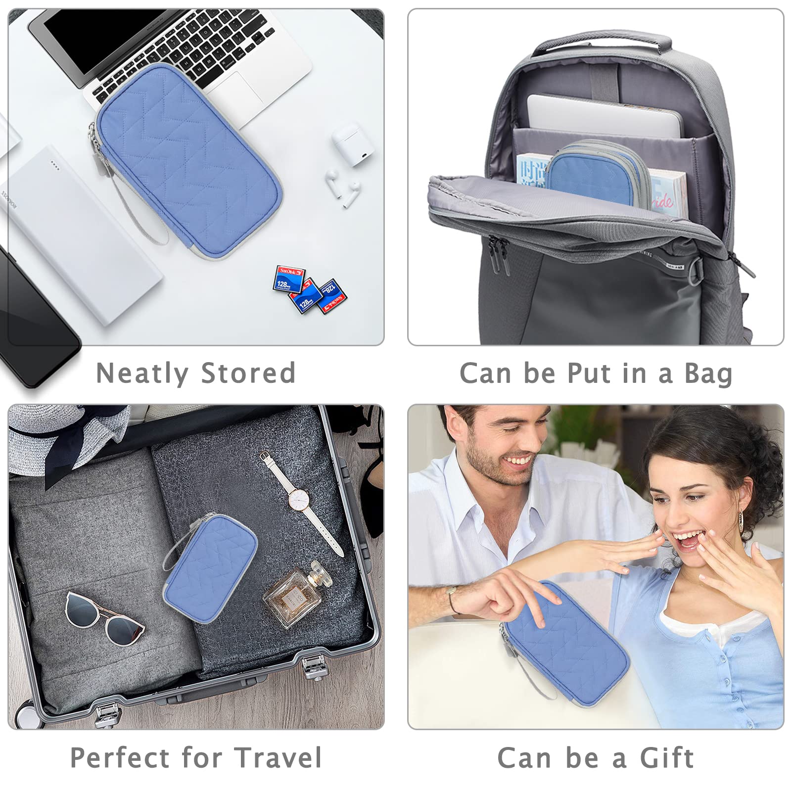 FYY Travel Cable Organizer Pouch Electronic Accessories Carry Case Portable Waterproof Double Layers All-in-One Storage Bag for Cord, Charger, Phone, Pattern Blue Small Blue-Pattern - Image 7