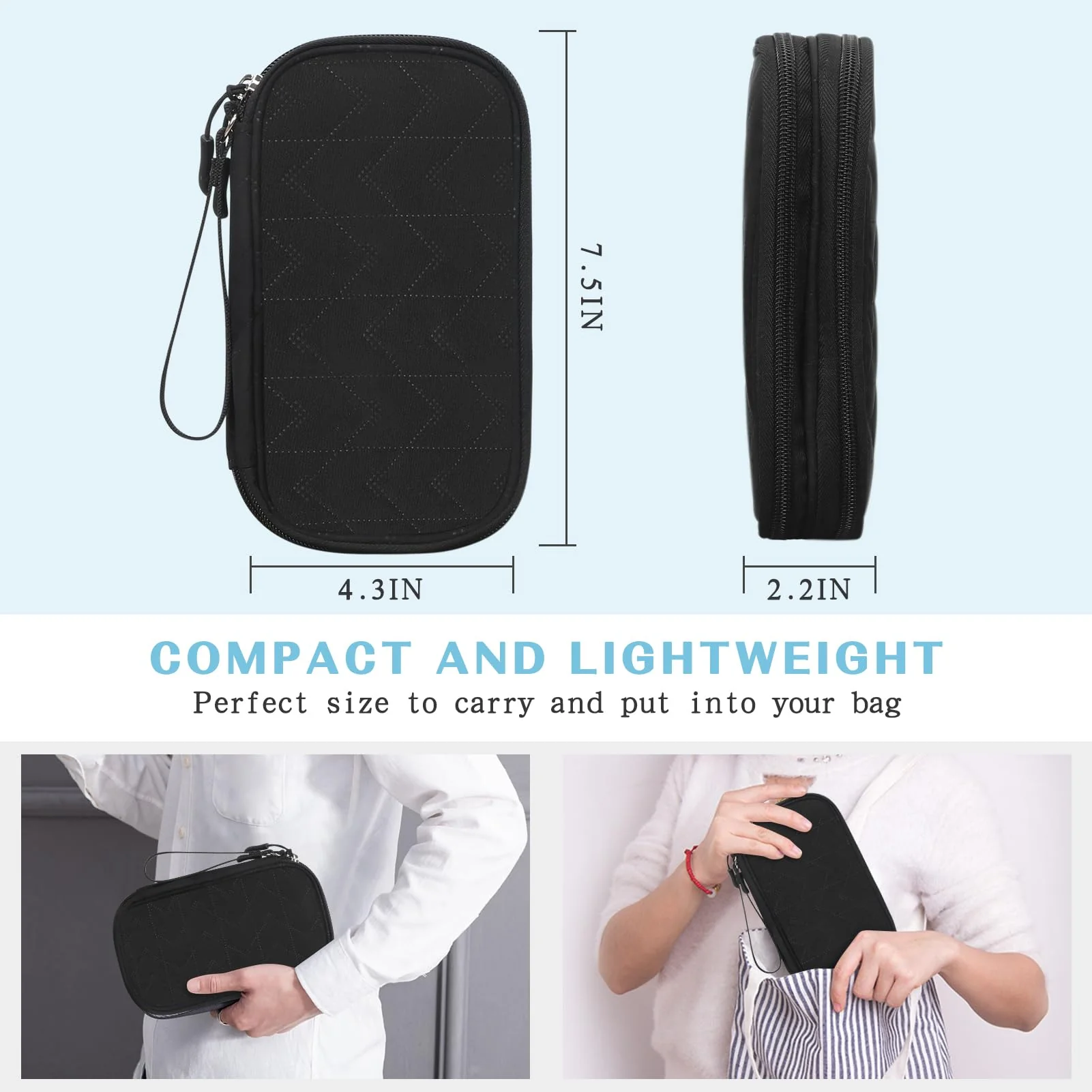 FYY Travel Organizer Pouch Electronic Accessories Carry Case Portable Waterproof Double Layers All-in-One Storage Bag for Cable, Cord, Charger, Phone, Pattern Black Small Black-Pattern - Image 2
