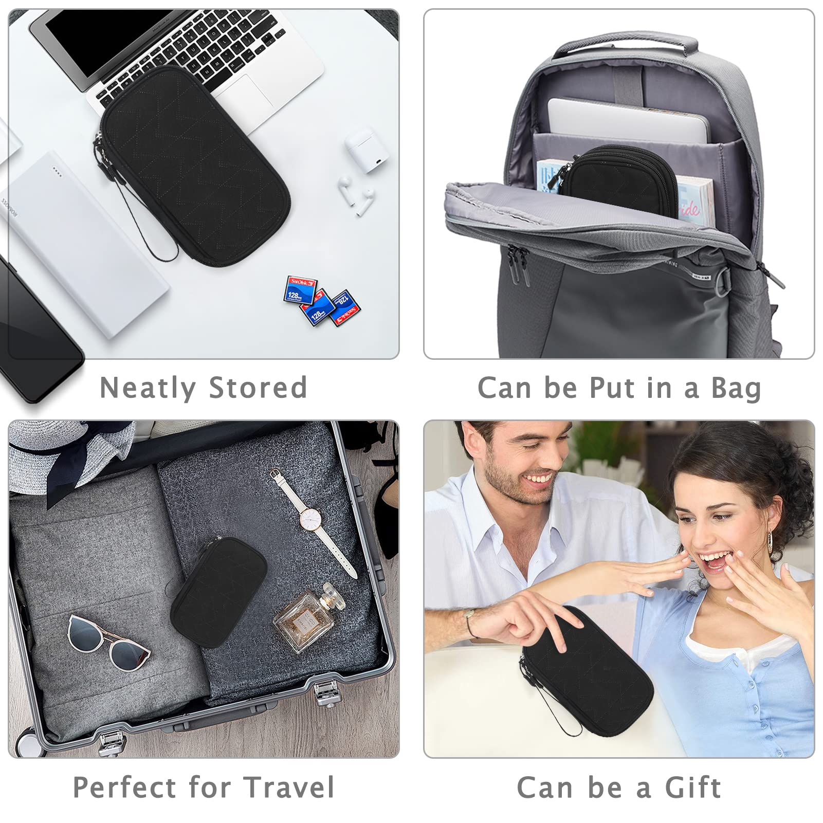 FYY Travel Organizer Pouch Electronic Accessories Carry Case Portable Waterproof Double Layers All-in-One Storage Bag for Cable, Cord, Charger, Phone, Pattern Black Small Black-Pattern - Image 7