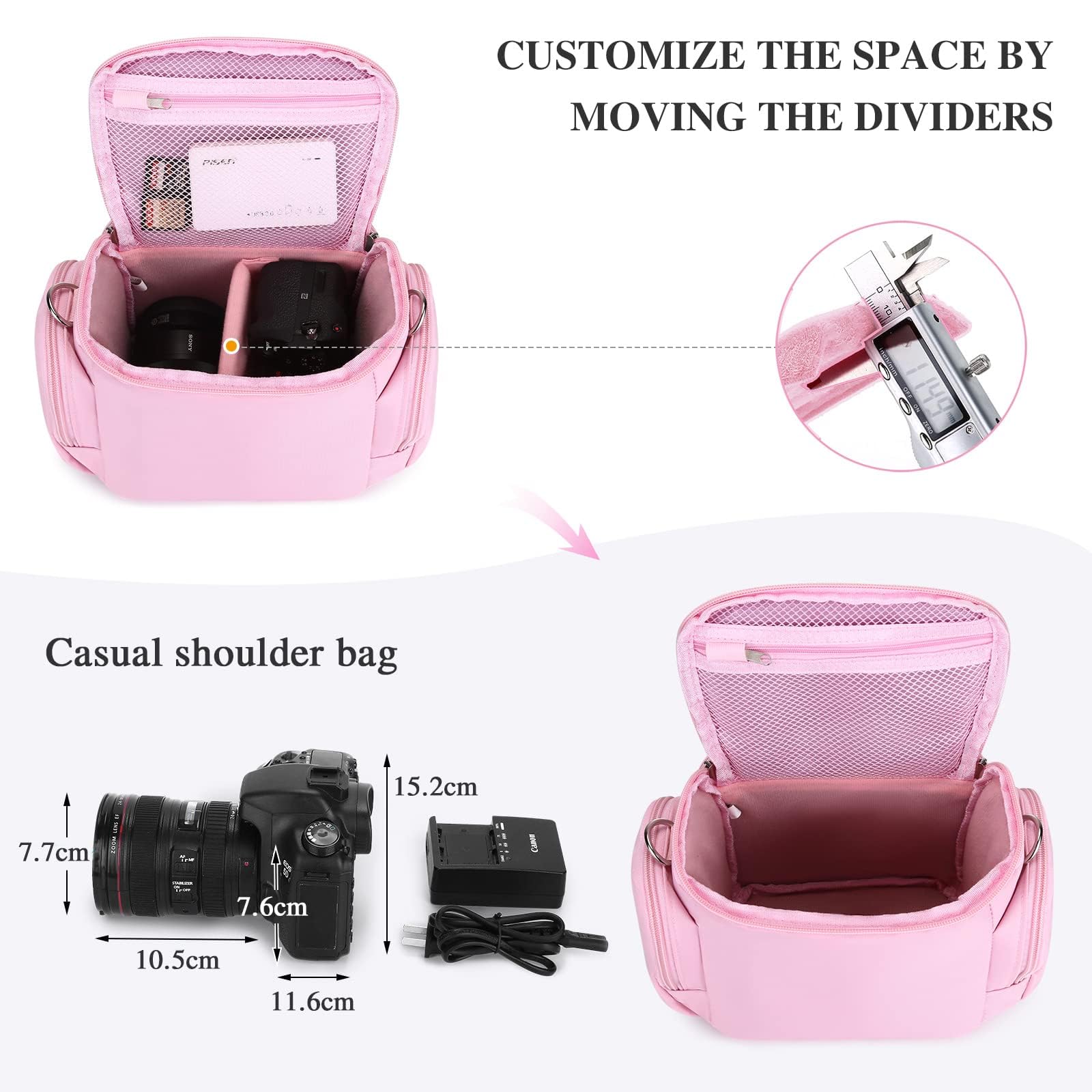 G-raphy Camera Bag SLR DSLR Mirrorless Pink Camera Case Compact Camera Shoulder Bag with Removable Strap Waterproof for Women and Men - Image 3
