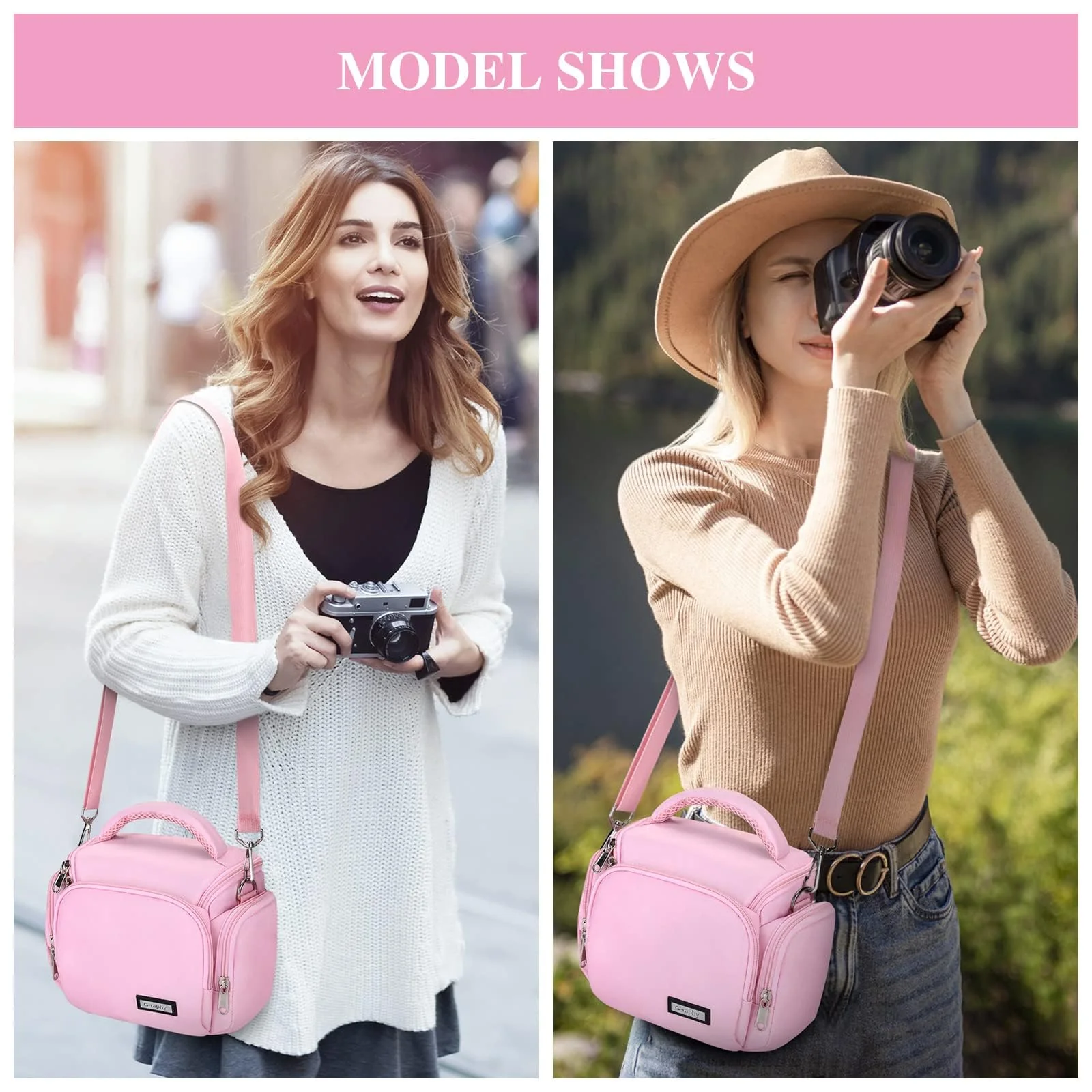 G-raphy Camera Bag SLR DSLR Mirrorless Pink Camera Case Compact Camera Shoulder Bag with Removable Strap Waterproof for Women and Men - Image 4