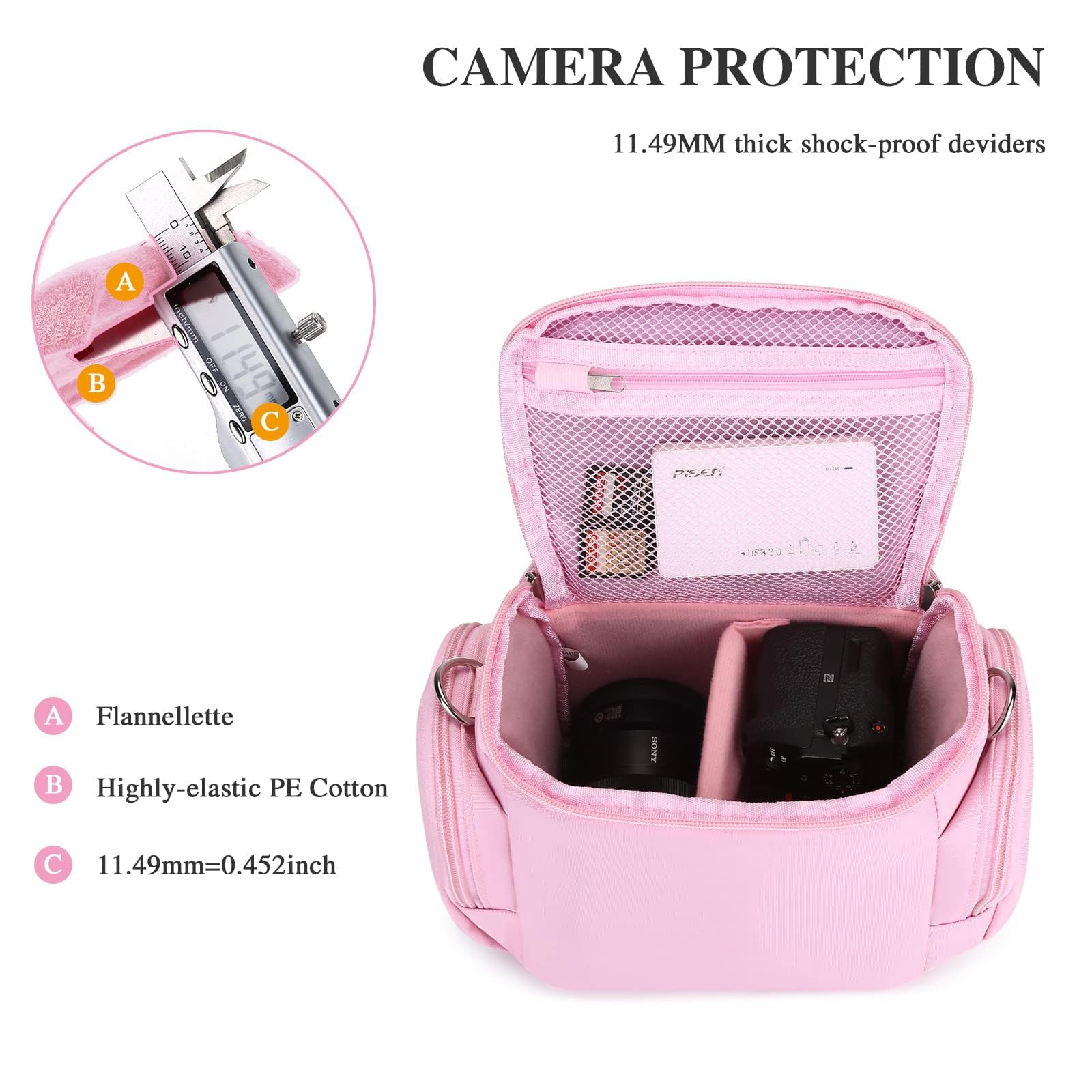 G-raphy Camera Bag SLR DSLR Mirrorless Pink Camera Case Compact Camera Shoulder Bag with Removable Strap Waterproof for Women and Men - Image 6