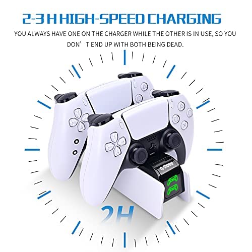 G-STORY PS5 Charging Station, Upgraded PS5 Controller Charging Station with LED Indicator Controller Skin & 1.5M Charging Cable, Safety Chip Protection, Adjustable Support Plate Dual, Fast Charging For PS5 - Image 3