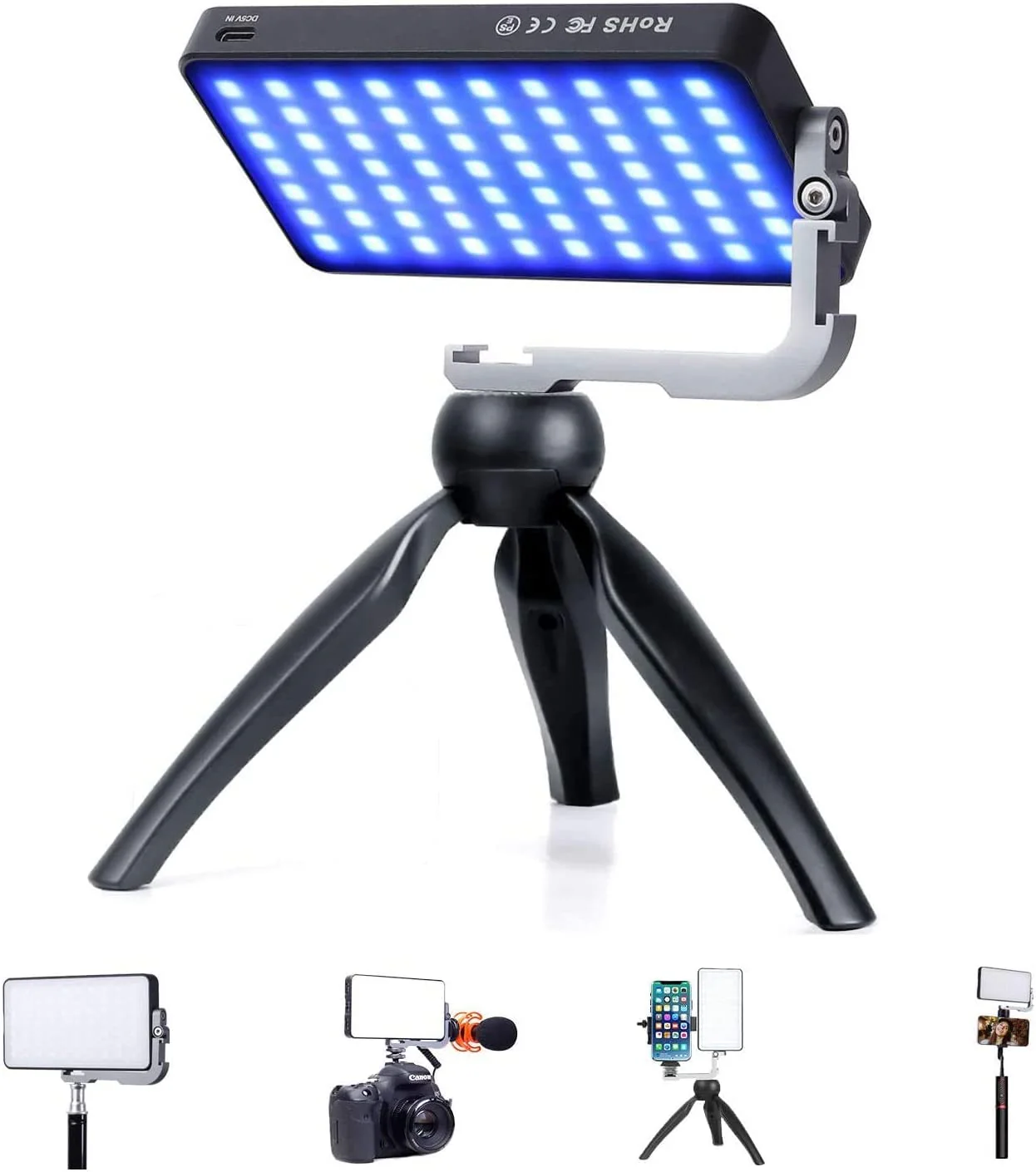 G2 Pocket RGB Camera light,32Wh Built-in 4300mAh Rechargeable Battery 360°Full Color Gamut 9 Light Effects,2600-10000K LED Video Light Panel with Aluminum Alloy Body, Adjustable Tripod Stand