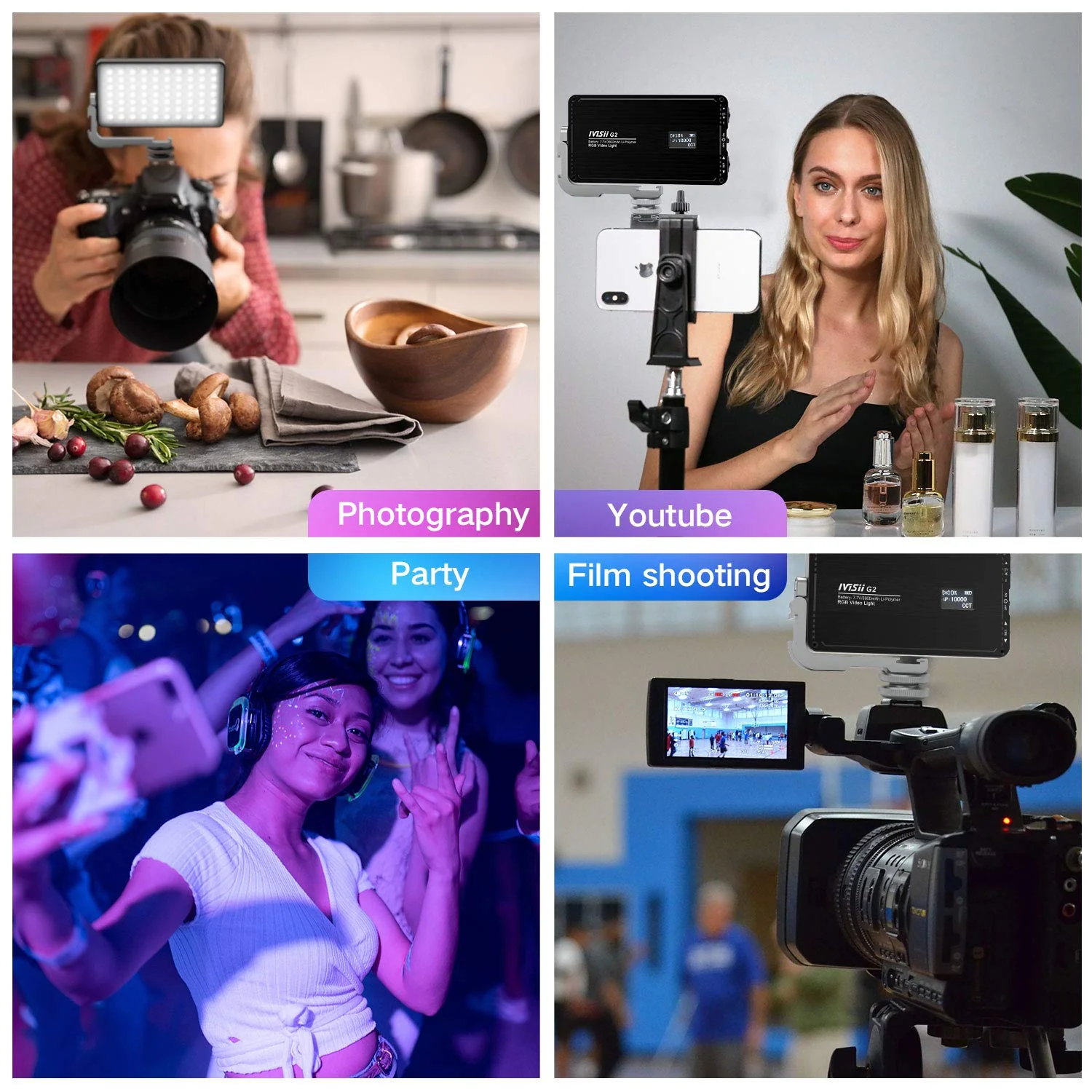 G2 Pocket RGB Camera light,32Wh Built-in 4300mAh Rechargeable Battery 360°Full Color Gamut 9 Light Effects,2600-10000K LED Video Light Panel with Aluminum Alloy Body, Adjustable Tripod Stand - Image 6