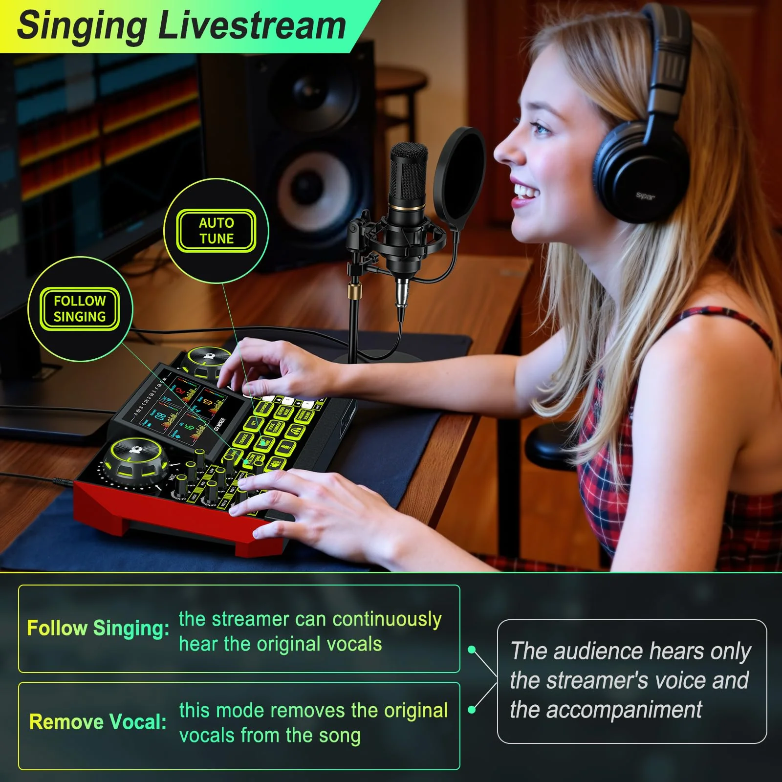 G9 Podcast Equipment Bundle Audio Mixer,All-in-One Sound Board for Live Streaming, Podcast Recording, Phone, PC, Singing, DJ,Gaming, Voice Changer. - Image 5