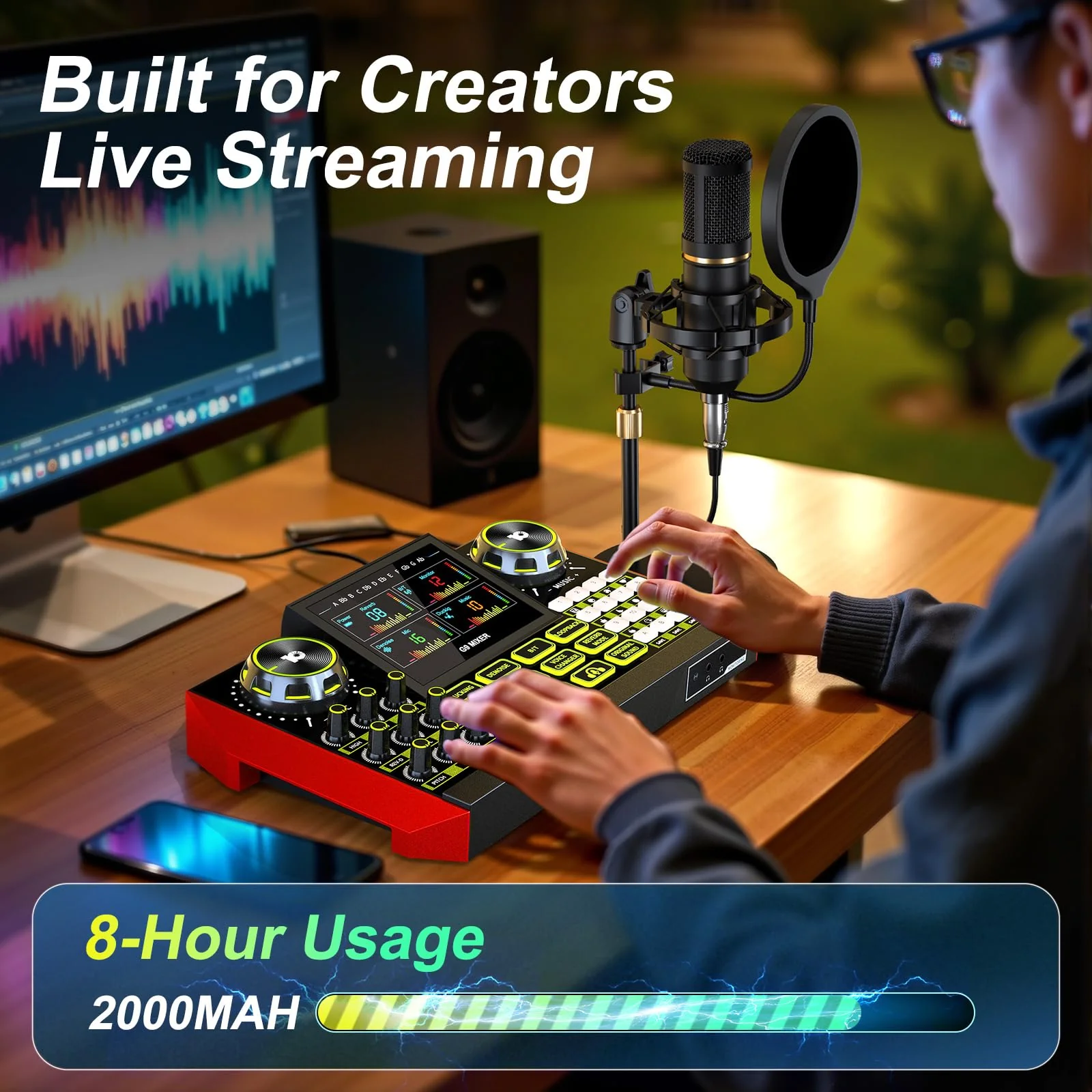 G9 Podcast Equipment Bundle Audio Mixer,All-in-One Sound Board for Live Streaming, Podcast Recording, Phone, PC, Singing, DJ,Gaming, Voice Changer. - Image 8
