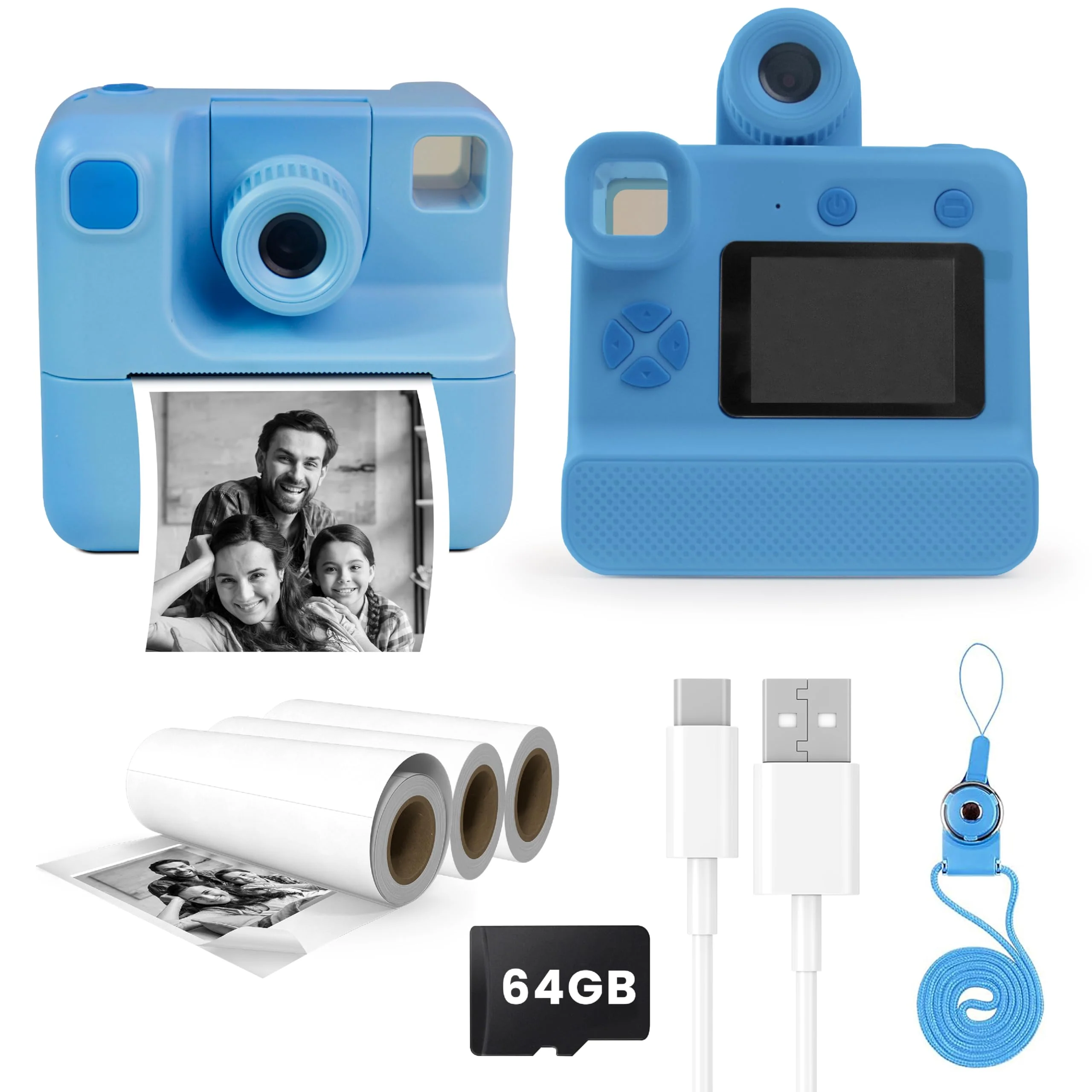 GabbaGoods Instant Print Kids Camera For 3 4 5 6 7 8 9 Year Old Kids With 32GB SD Card, Instant Thermal Print Feature Best For Gift On Christmas/Birthday/Holiday | Toddler Camera | Kids Digital Camera Blue