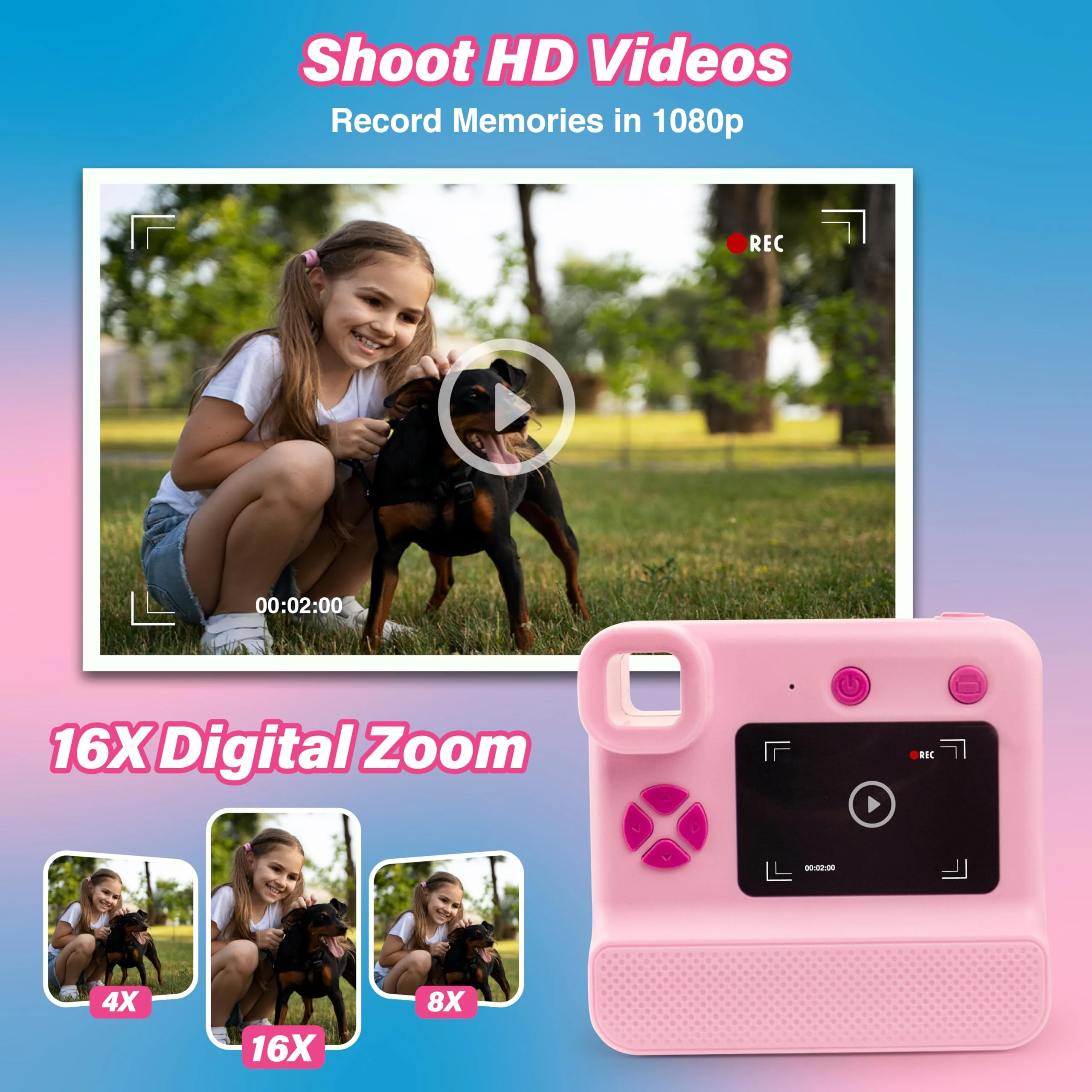 GabbaGoods Instant Print Kids Camera For 3 4 5 6 7 8 9 Year Old Kids With 32GB SD Card, Instant Thermal Print Feature Best For Gift On Christmas/Birthday/Holiday | Toddler Camera | Kids Digital Camera Pink - Image 4