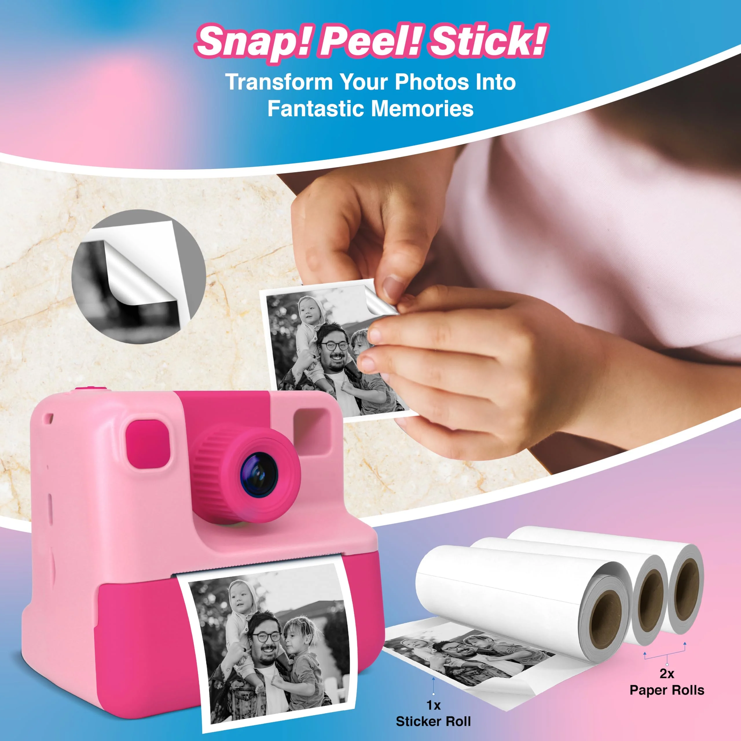GabbaGoods Instant Print Kids Camera For 3 4 5 6 7 8 9 Year Old Kids With 32GB SD Card, Instant Thermal Print Feature Best For Gift On Christmas/Birthday/Holiday | Toddler Camera | Kids Digital Camera Pink - Image 7