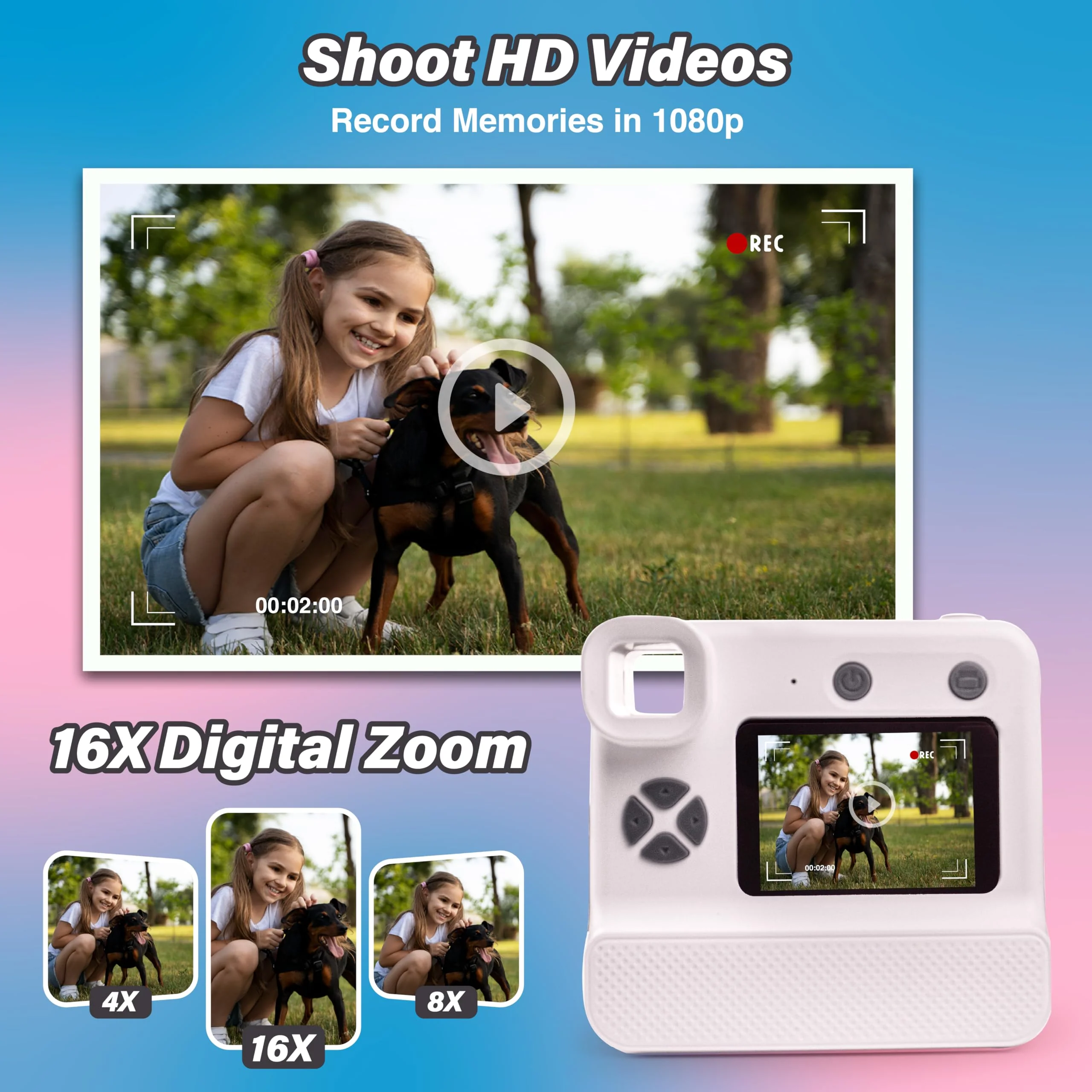 GabbaGoods Instant Print Kids Camera For 3 4 5 6 7 8 9 Year Old Kids With 32GB SD Card, Instant Thermal Print Feature Best For Gift On Christmas/Birthday/Holiday | Toddler Camera | Kids Digital Camera White - Image 4