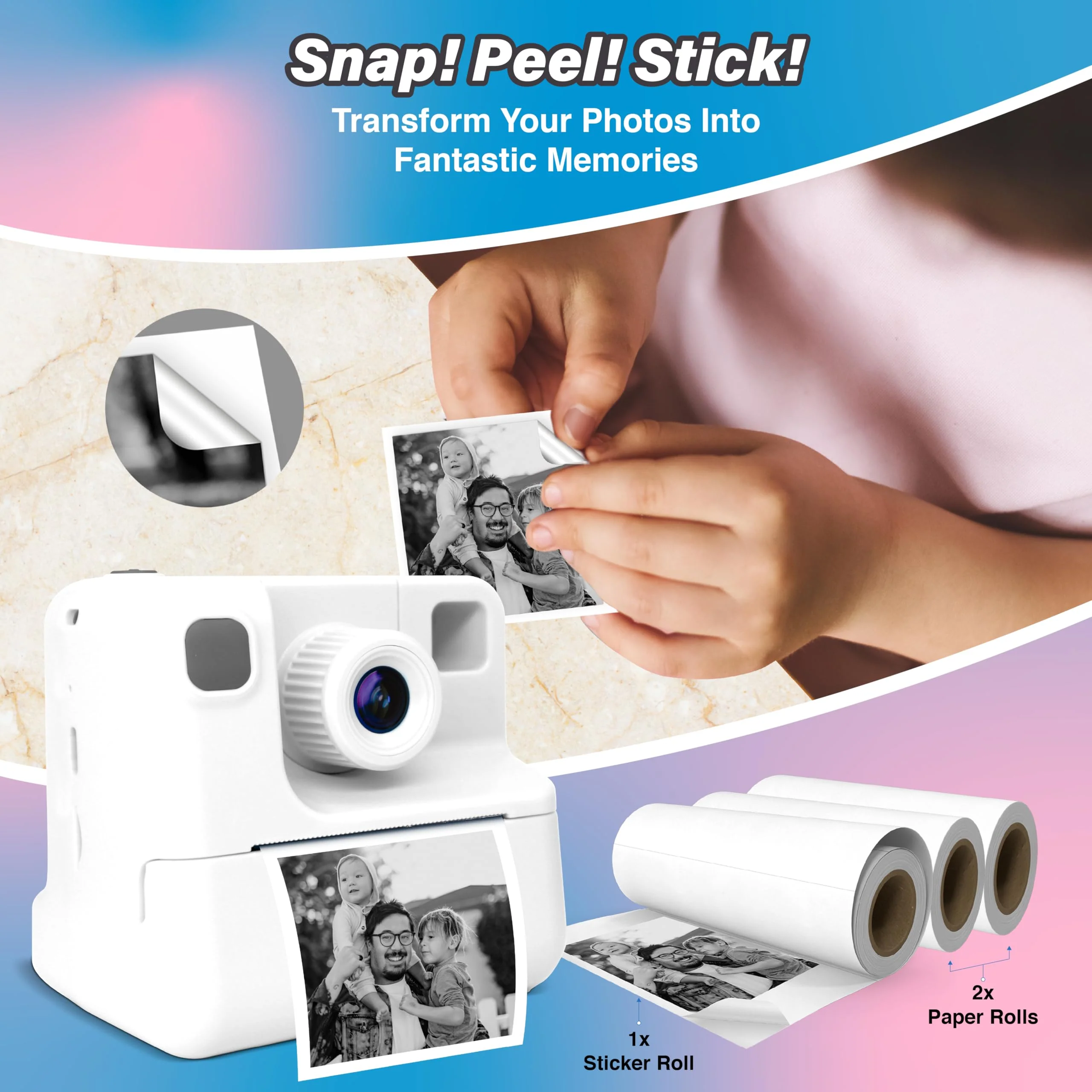 GabbaGoods Instant Print Kids Camera For 3 4 5 6 7 8 9 Year Old Kids With 32GB SD Card, Instant Thermal Print Feature Best For Gift On Christmas/Birthday/Holiday | Toddler Camera | Kids Digital Camera White - Image 7