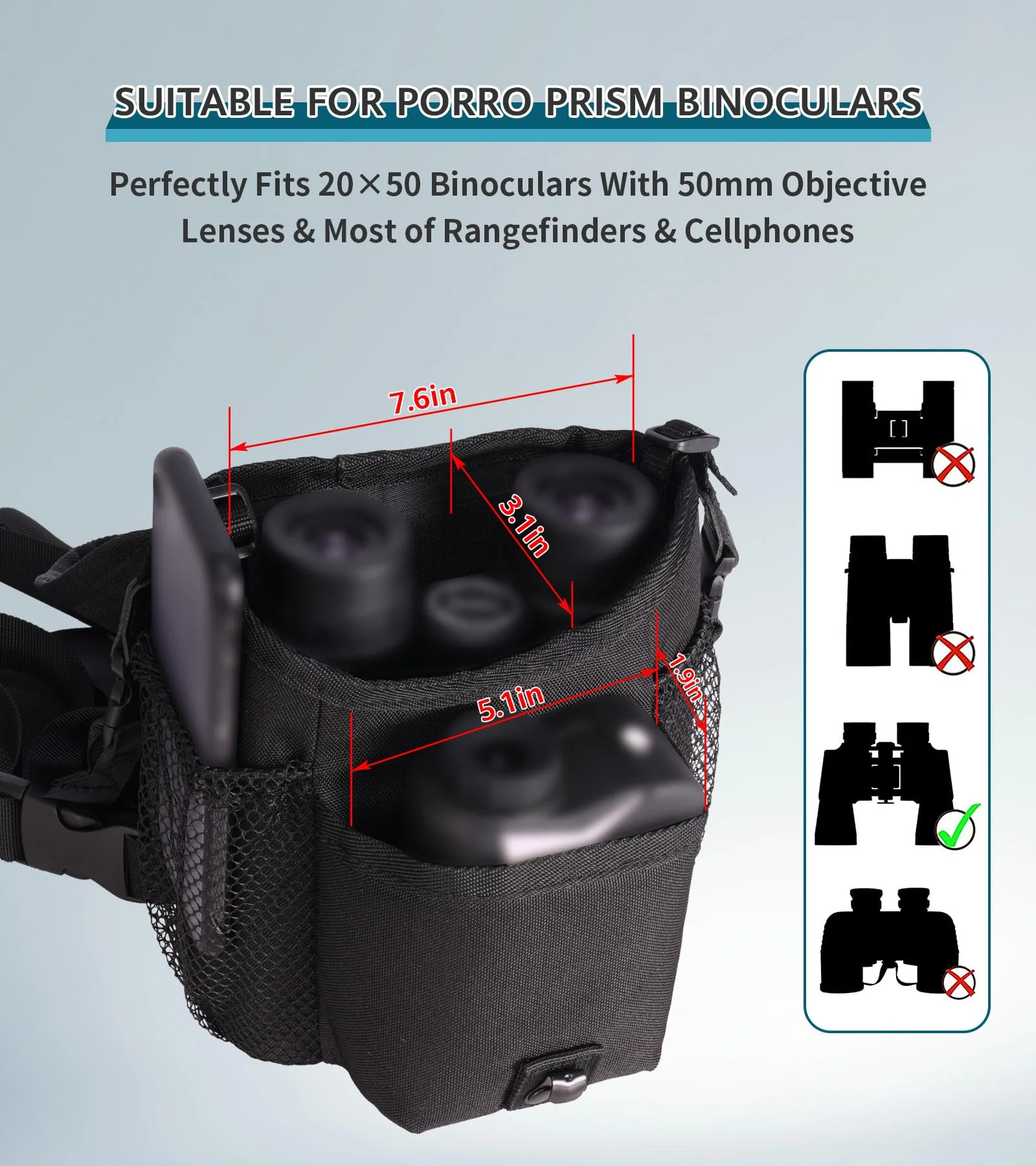 GAIARENA Waterproof Binocular Harness Chest Pack, Bino Harness Case with Rangefinder & Cellphone Pocket for 20x50 Binoculars(Full Size) Full Size - Image 3