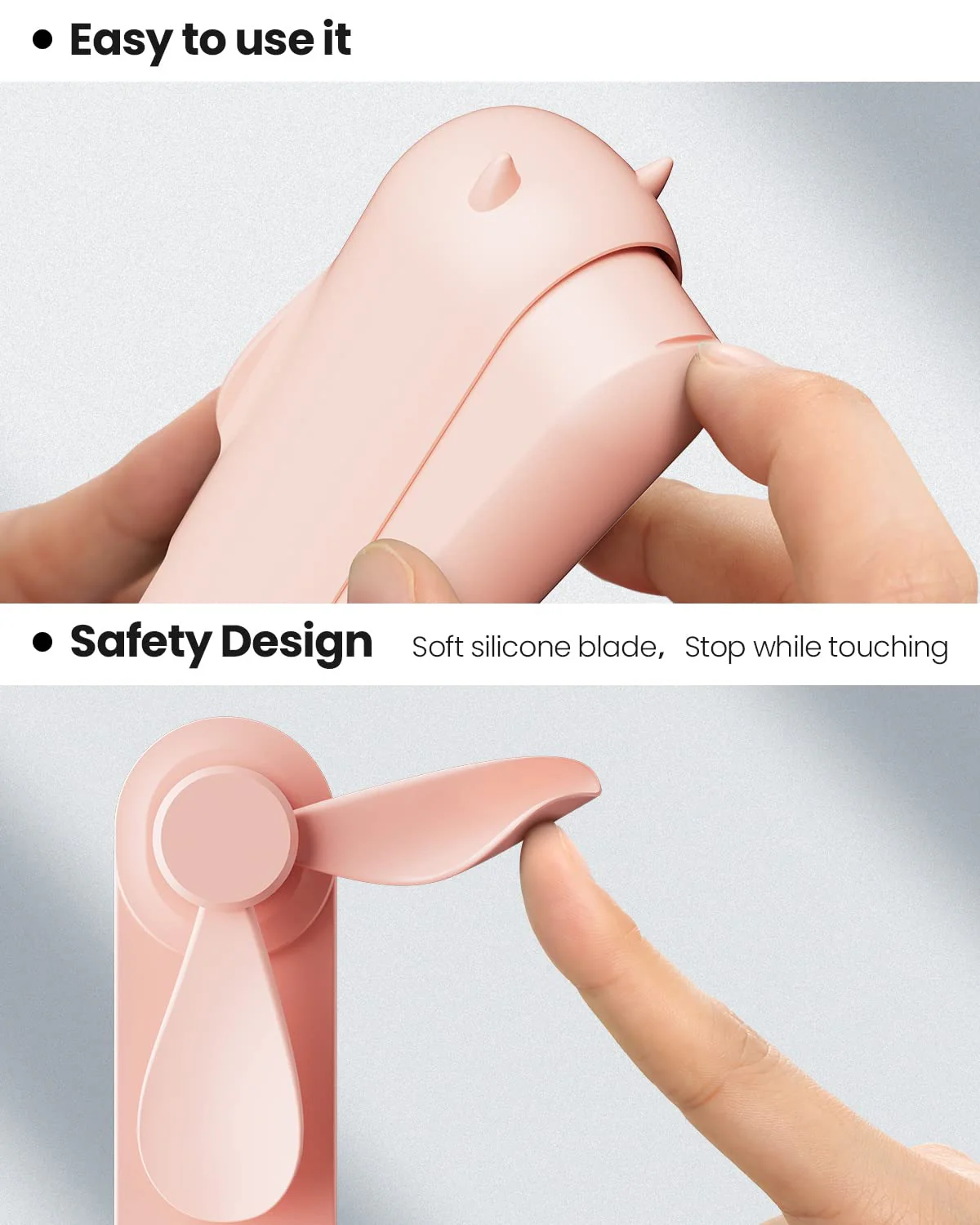 Gaiatop Portable Handheld Fan, Foldable Small Fan, Mini Hand Held Fan with USB Rechargeable 2000mAh Battery, Eyelash Fan for Girls, Travel For Women, Outdoor, Pink - Image 6