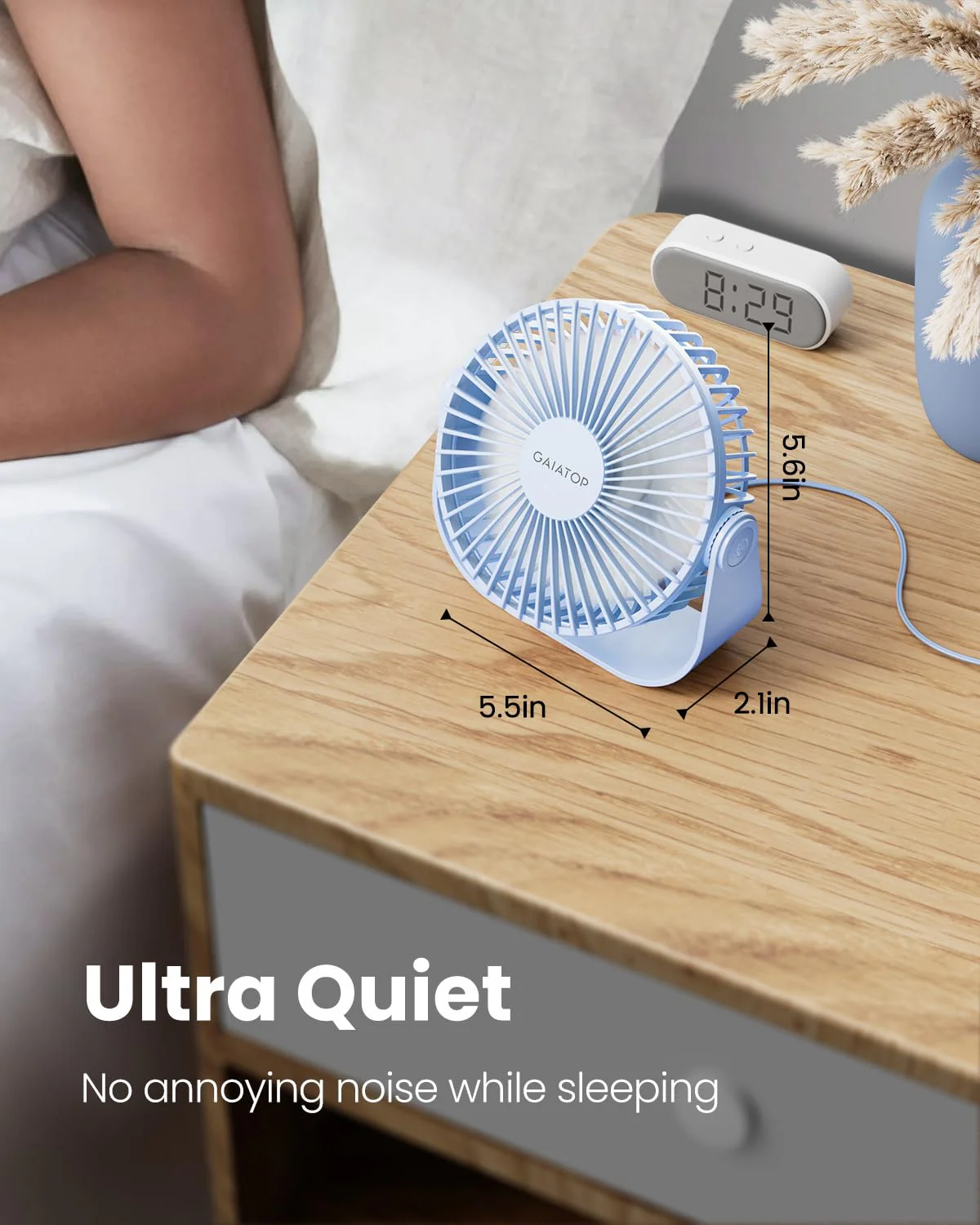 Gaiatop USB Desk Fan, 3 Speeds Portable Small Fan with Strong Airflow, 5.5 Inch Quiet Table Fan, 90° Rotate Personal Cooling Fan For Bedroom Home Office Desktop Travel (Blue) Blue - Image 3
