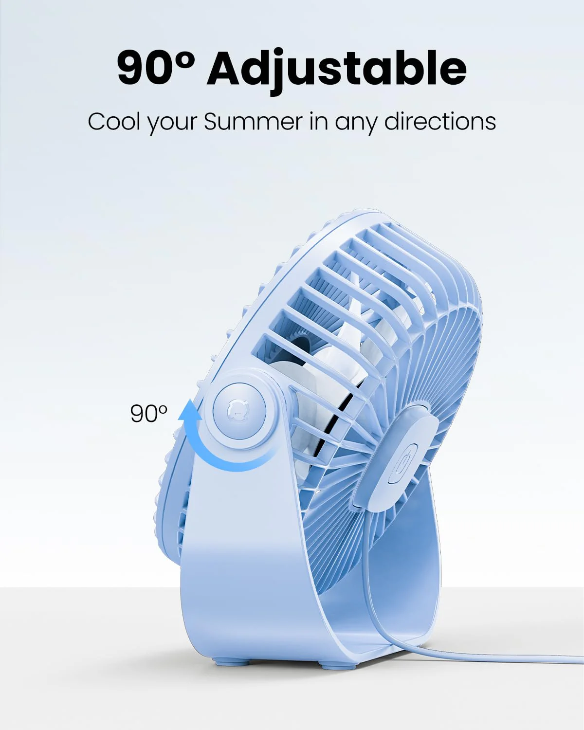 Gaiatop USB Desk Fan, 3 Speeds Portable Small Fan with Strong Airflow, 5.5 Inch Quiet Table Fan, 90° Rotate Personal Cooling Fan For Bedroom Home Office Desktop Travel (Blue) Blue - Image 5