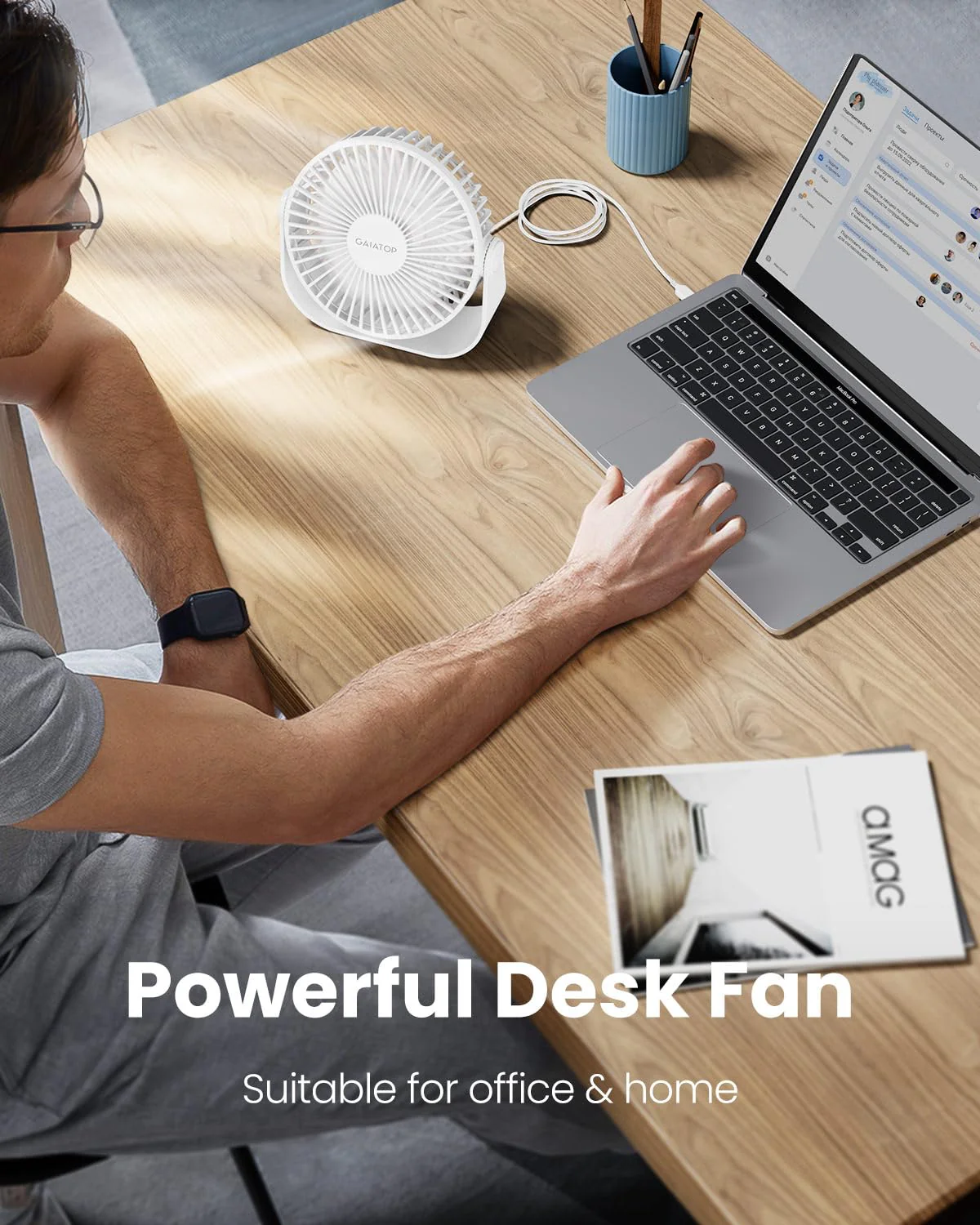 Gaiatop USB Desk Fan, 3 Speeds Portable Small Fan with Strong Airflow, 5.5 Inch Quiet Table Fan, 90° Rotate Personal Cooling Fan For Bedroom Home Office Desktop Travel (White) White - Image 2