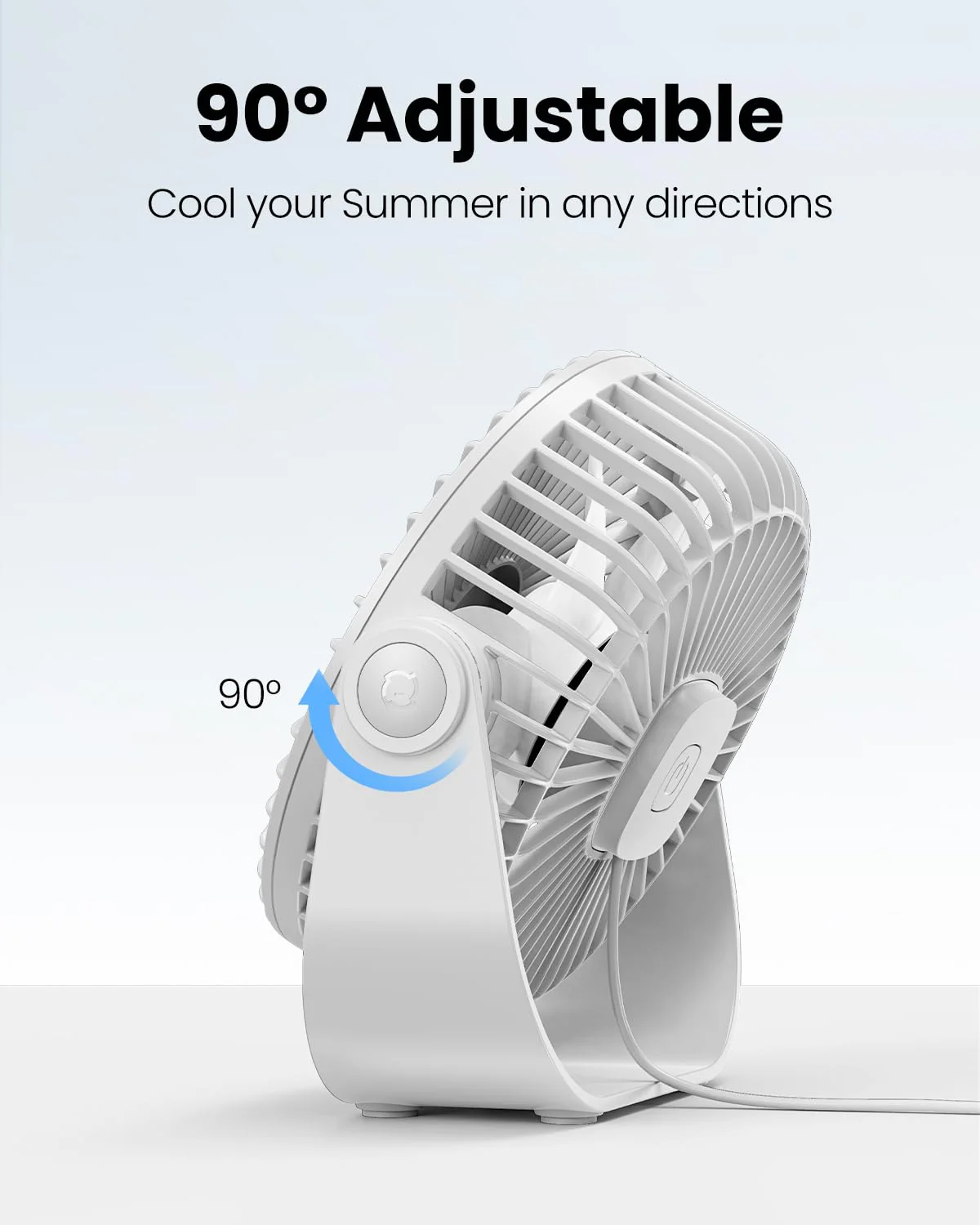 Gaiatop USB Desk Fan, 3 Speeds Portable Small Fan with Strong Airflow, 5.5 Inch Quiet Table Fan, 90° Rotate Personal Cooling Fan For Bedroom Home Office Desktop Travel (White) White - Image 5