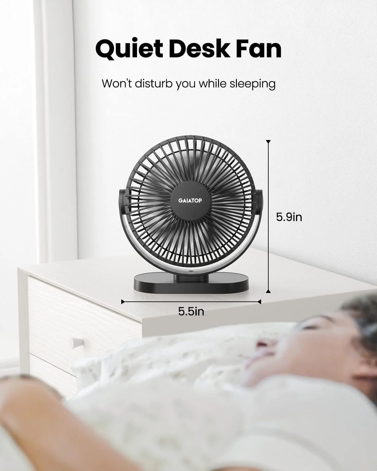Gaiatop USB Desk Fan, 3 Speeds Powerful Portable Fan, 5.5 Inch Quiet Cooling Mini Fan, 90° Rotate Small Table Fan with 5ft Cable Personal Fan for Desktop Home Office Travel Black - Image 5