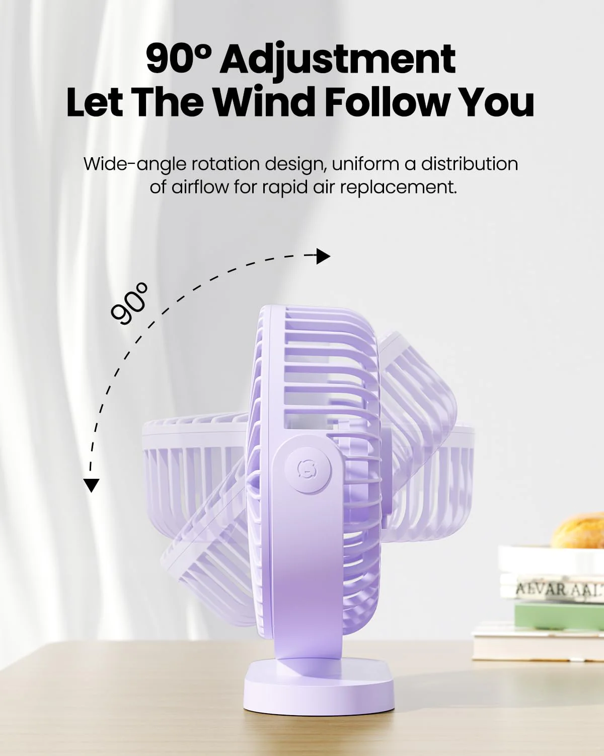 Gaiatop USB Desk Fan, 3 Speeds Powerful Portable Fan, 5.5 Inch Quiet Cooling Mini Fan, 90° Rotate Small Table Fan with 5ft Cable Personal Fan for Desktop Home Office Travel Purple - Image 6