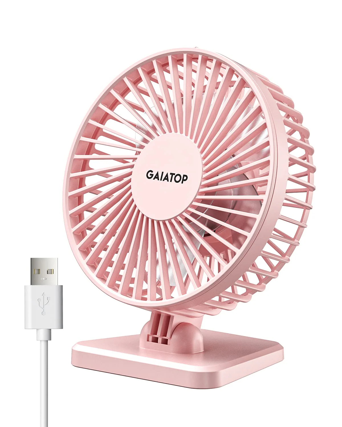 Gaiatop USB Desk Fan, Small But Powerful, Personal Portable Quiet 3 Speeds, Adjustment Mini Table Desktop for Better Cooling Home Office Car Indoor Outdoor Pink