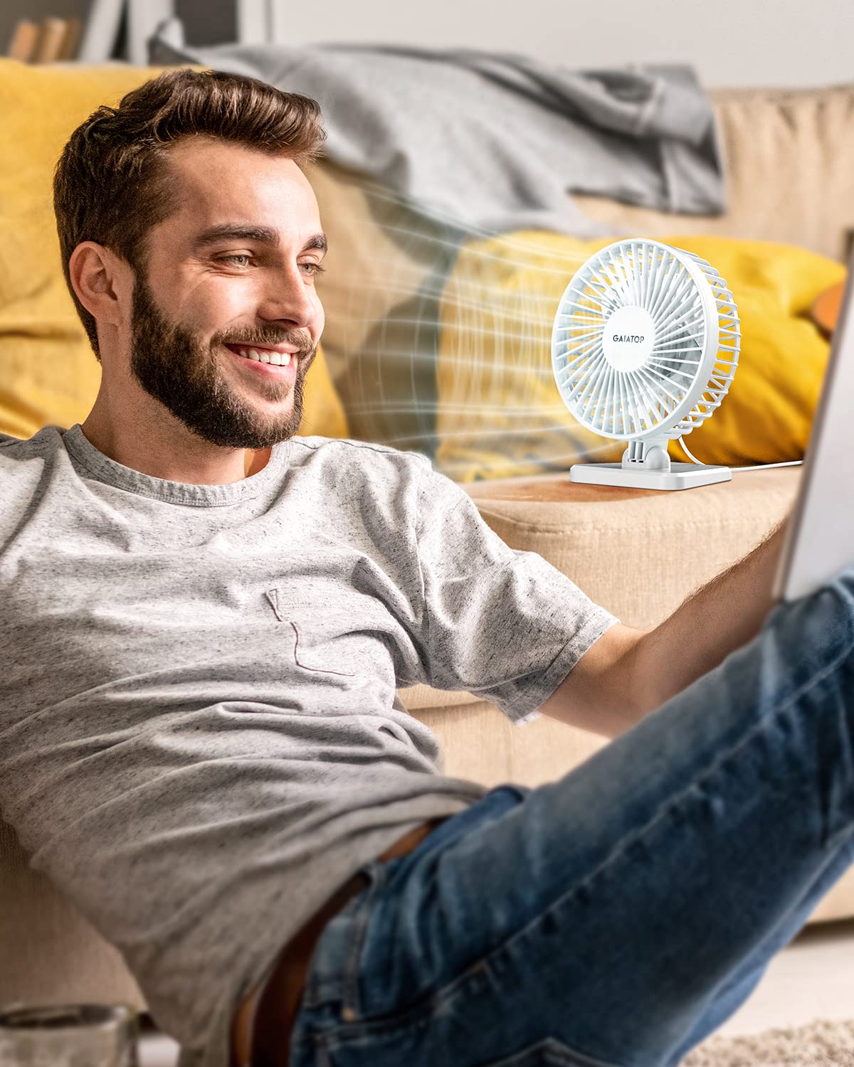 Gaiatop USB Desk Fan, Small But Powerful, Personal Portable Quiet 3 Speeds, Adjustment Mini Table Desktop for Better Cooling Home Office Car Indoor Outdoor White Pure White - Image 2