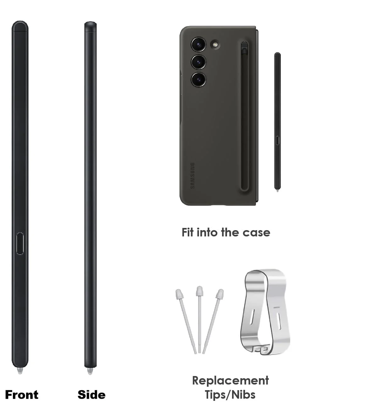 Galaxy Z Fold 6/Fold 5 Slim S Pen Fold Edition 4096 Pressure Levels Compatible with Galaxy Z Fold 6/5 Phones Only, Fold 5 Pen Slim 1.5mm Pen Tip, with 3*Tips (Black) Black - Image 4
