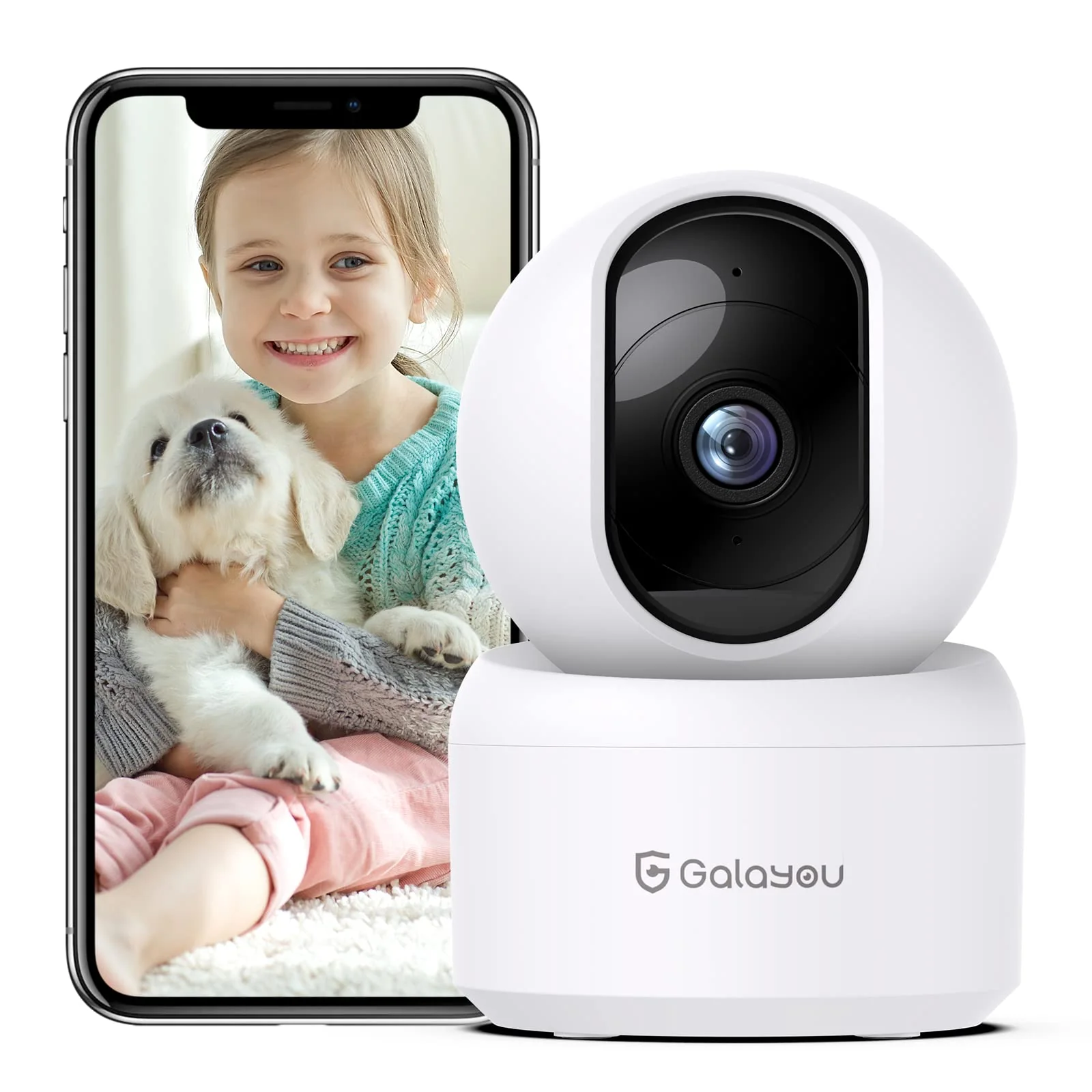 GALAYOU Indoor Security Camera 2K, Pet Camera, 360 Degree WiFi Home Security Camera for Baby/Elder/Nanny with Night Vision, Siren, 24/7 SD Card Storage, Works with Alexa and Google Assistant G2 1 Count (Pack of 1)