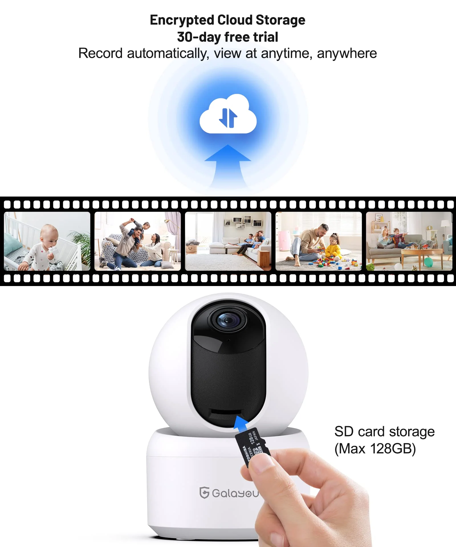GALAYOU Indoor Security Camera 2K, Pet Camera, 360 Degree WiFi Home Security Camera for Baby/Elder/Nanny with Night Vision, Siren, 24/7 SD Card Storage, Works with Alexa and Google Assistant G2 1 Count (Pack of 1) - Image 6