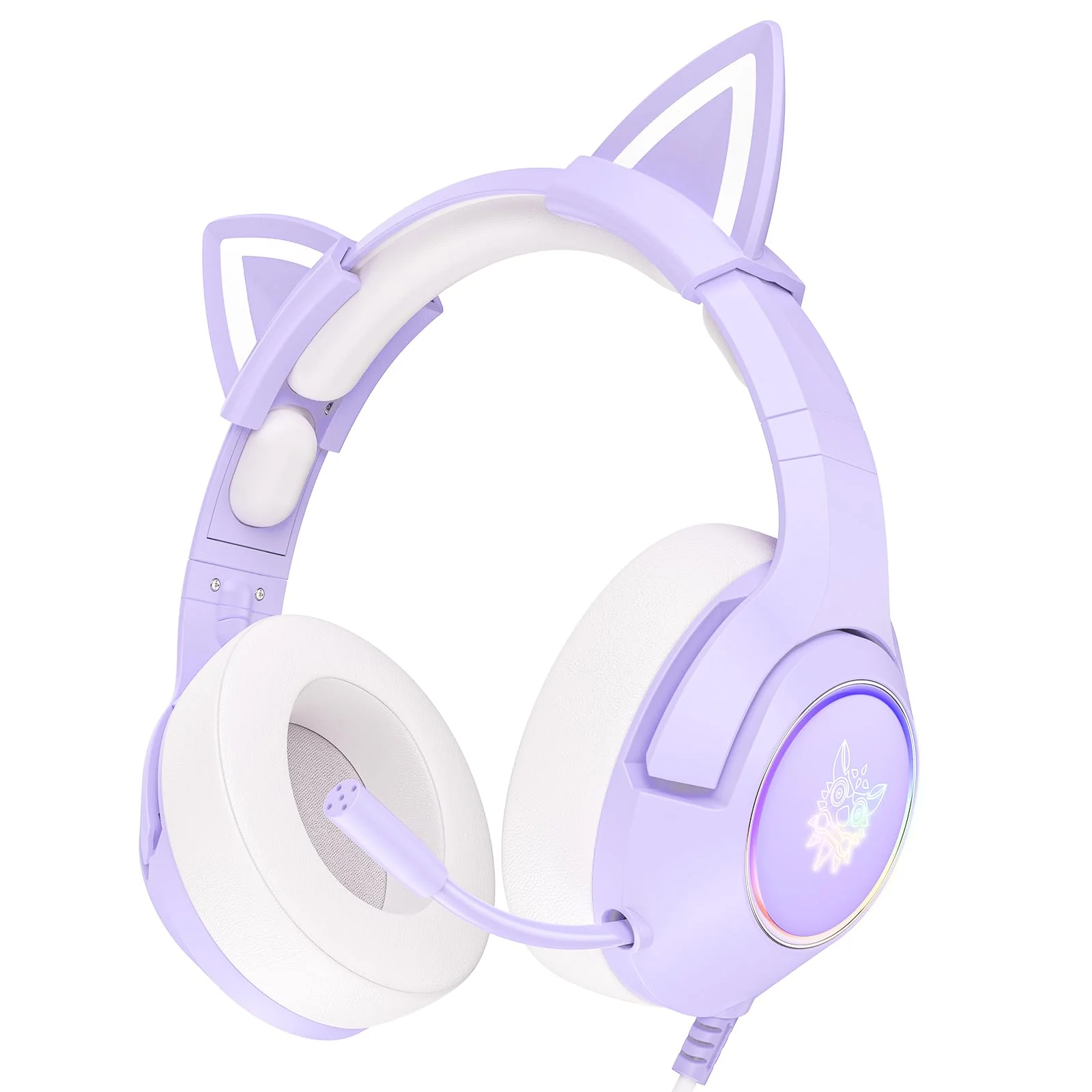 Gaming Headset for PS4, PS5, Xbox One(No Adapter), 3.5mm Wired Headphones with Detachable Cat Ears, Noise Canceling Microphone, RGB Backlight, Surround Sound, Purple