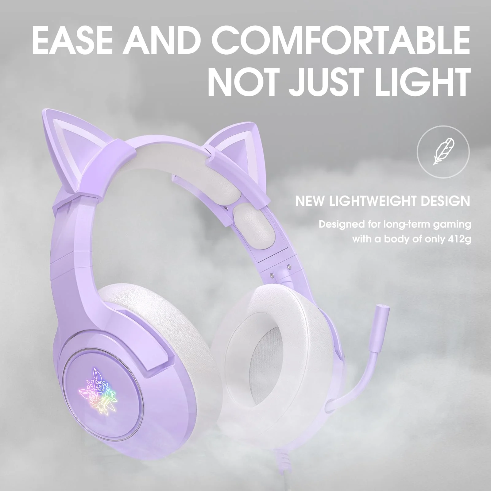 Gaming Headset for PS4, PS5, Xbox One(No Adapter), 3.5mm Wired Headphones with Detachable Cat Ears, Noise Canceling Microphone, RGB Backlight, Surround Sound, Purple - Image 2