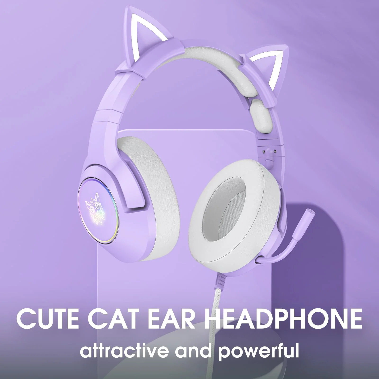 Gaming Headset for PS4, PS5, Xbox One(No Adapter), 3.5mm Wired Headphones with Detachable Cat Ears, Noise Canceling Microphone, RGB Backlight, Surround Sound, Purple - Image 6